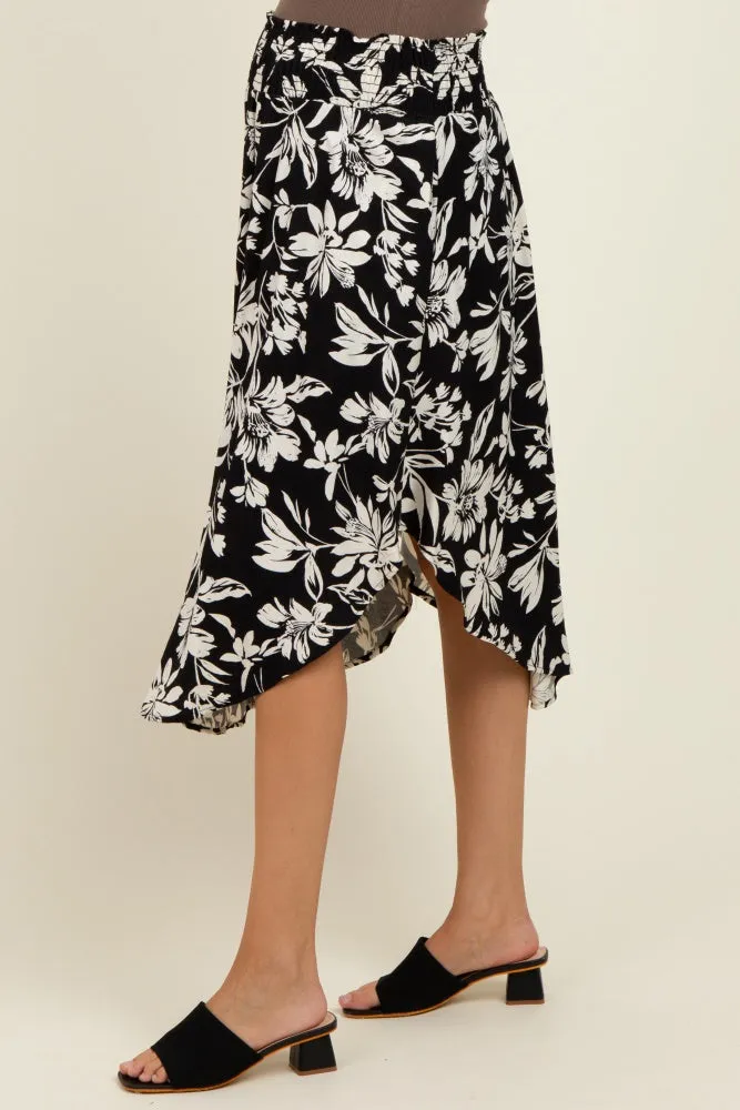 Black Floral Smocked Waistband Maternity Midi Skirt sold by Pinkblush product image thumbnail 4