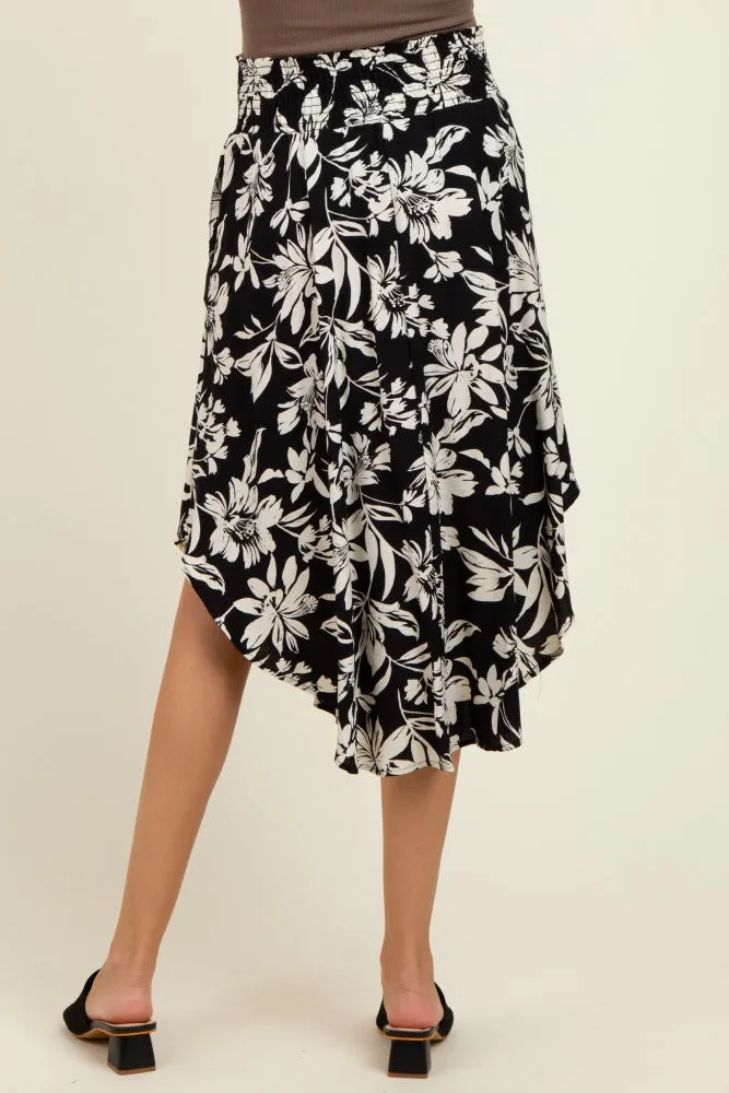 Black Floral Smocked Waistband Maternity Midi Skirt sold by Pinkblush product image thumbnail 5