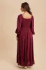Burgundy Lace Inset Smocked Maxi Dress sold by Pinkblush
