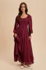 Burgundy Lace Inset Smocked Maxi Dress sold by Pinkblush