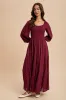 Burgundy Lace Inset Smocked Maxi Dress sold by Pinkblush