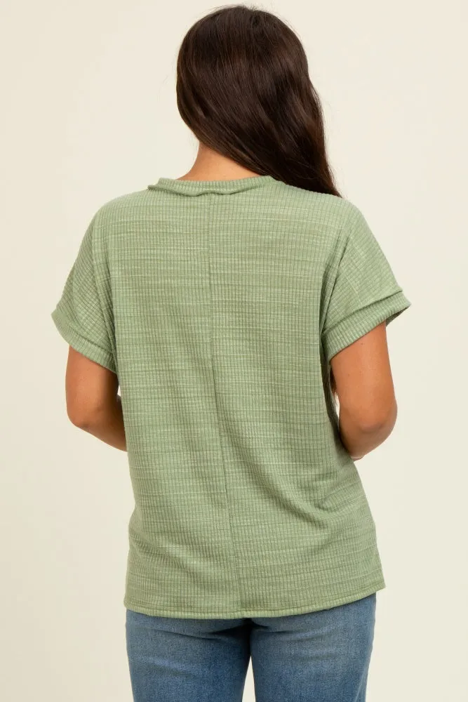 Light Olive Ribbed Exposed Seam Short Sleeve Maternity Top sold by Pinkblush product image thumbnail 4
