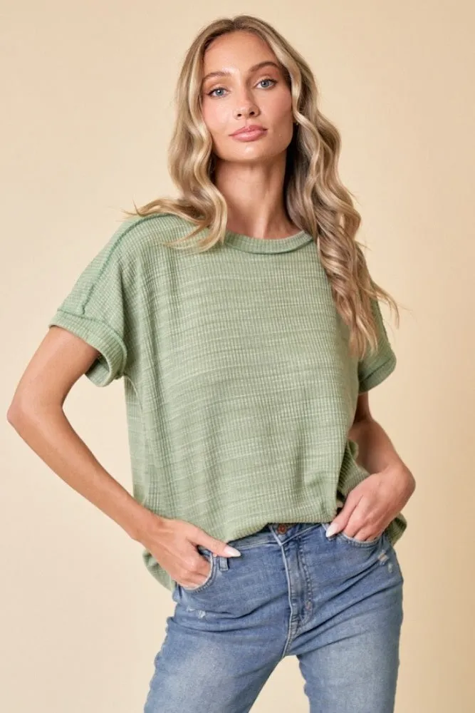 Light Olive Ribbed Exposed Seam Short Sleeve Maternity Top sold by Pinkblush product image thumbnail 5