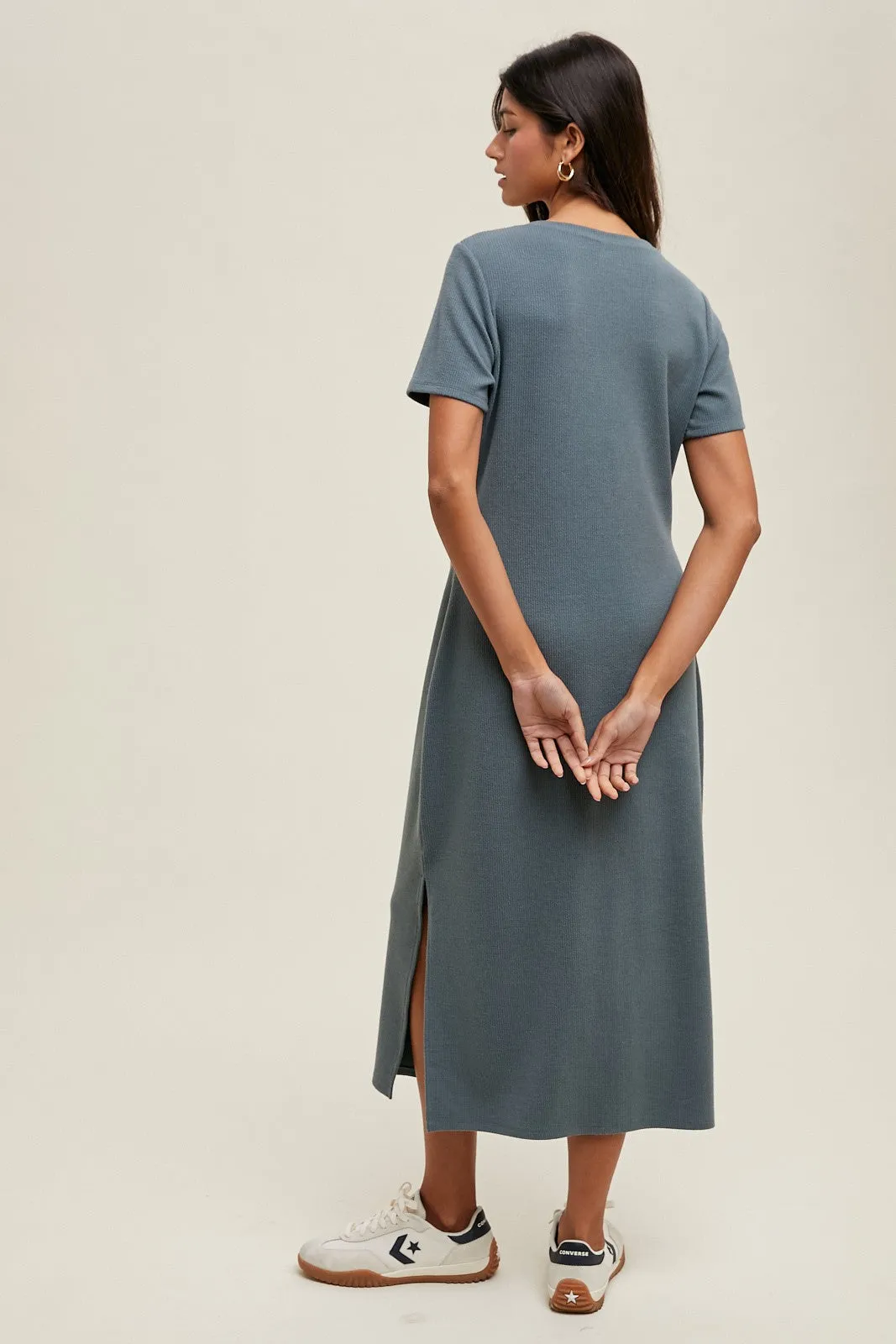 Teal Ribbed Button Detail Midi Dress sold by Pinkblush product image thumbnail 4