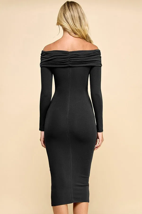 Black Ruched Off Shoulder Dress sold by Pinkblush product image thumbnail 3
