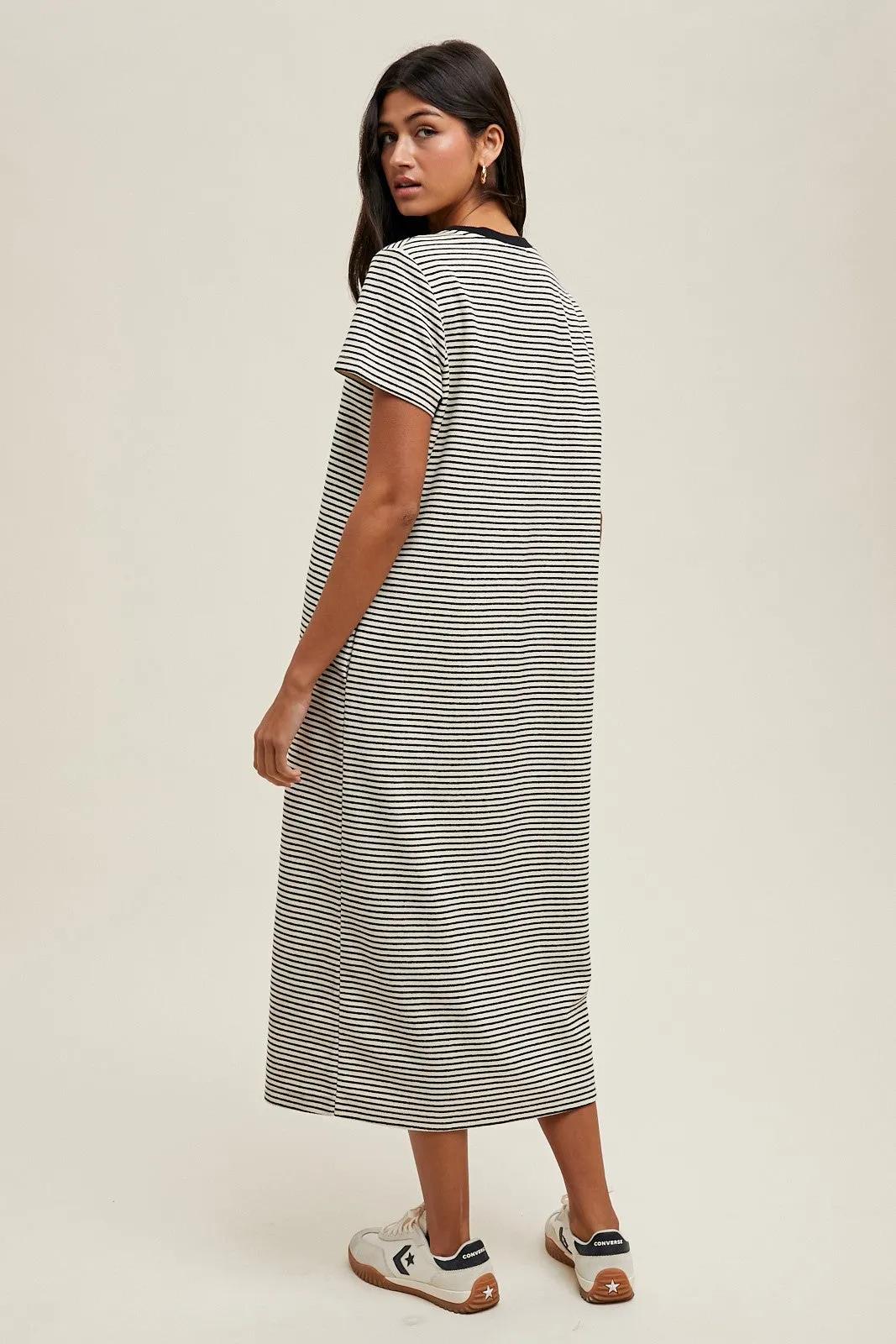 Black Striped Short Sleeve Midi T-Shirt Dress sold by Pinkblush product image thumbnail 3