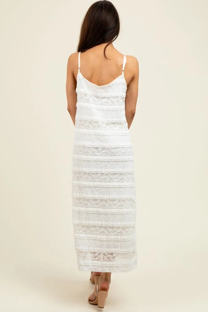 Cream Lace Ruffle Trim Tiered Midi Dress sold by Pinkblush product image thumbnail 4