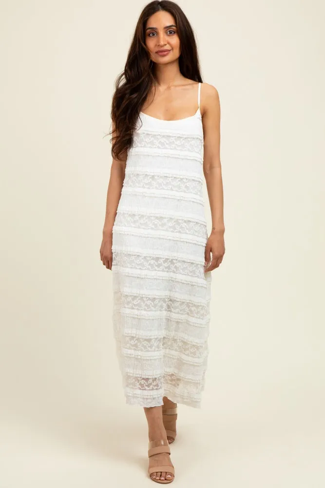 Cream Lace Ruffle Trim Tiered Midi Dress sold by Pinkblush
