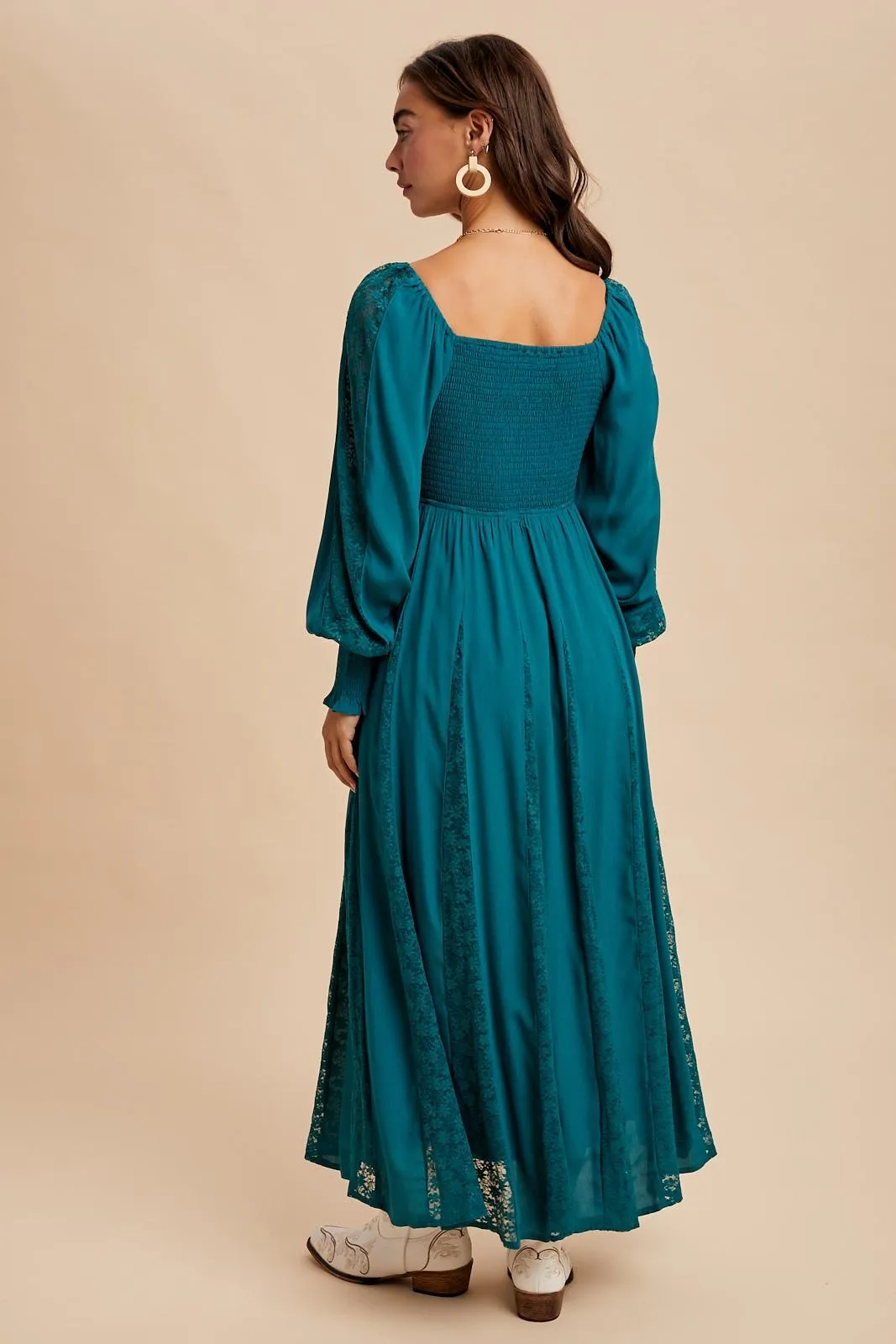 Emerald Lace Inset Smocked Maxi Dress sold by Pinkblush product image thumbnail 4