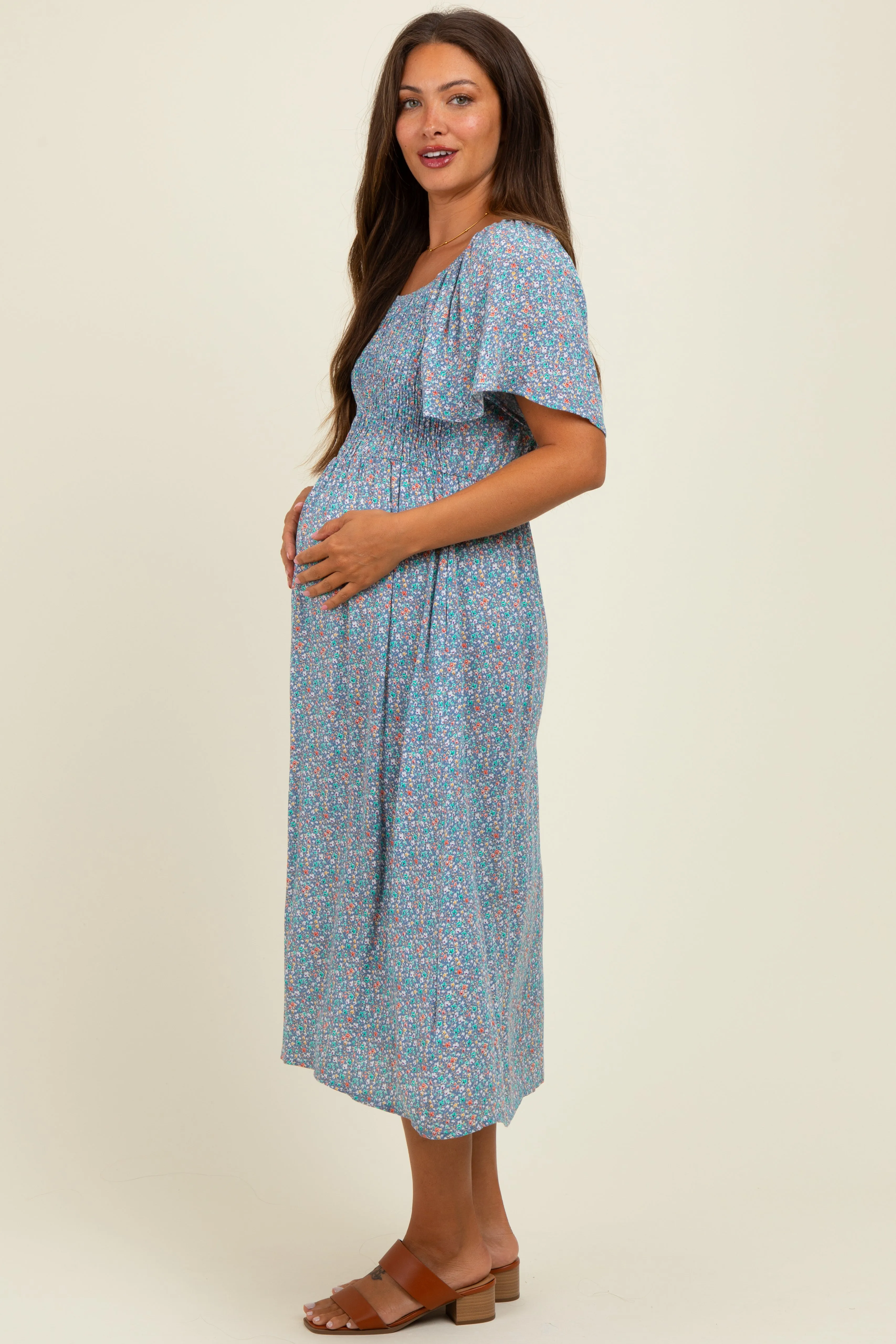 Blue/Pink Printed Maternity Dress With Pockets sold by Pinkblush product image thumbnail 3