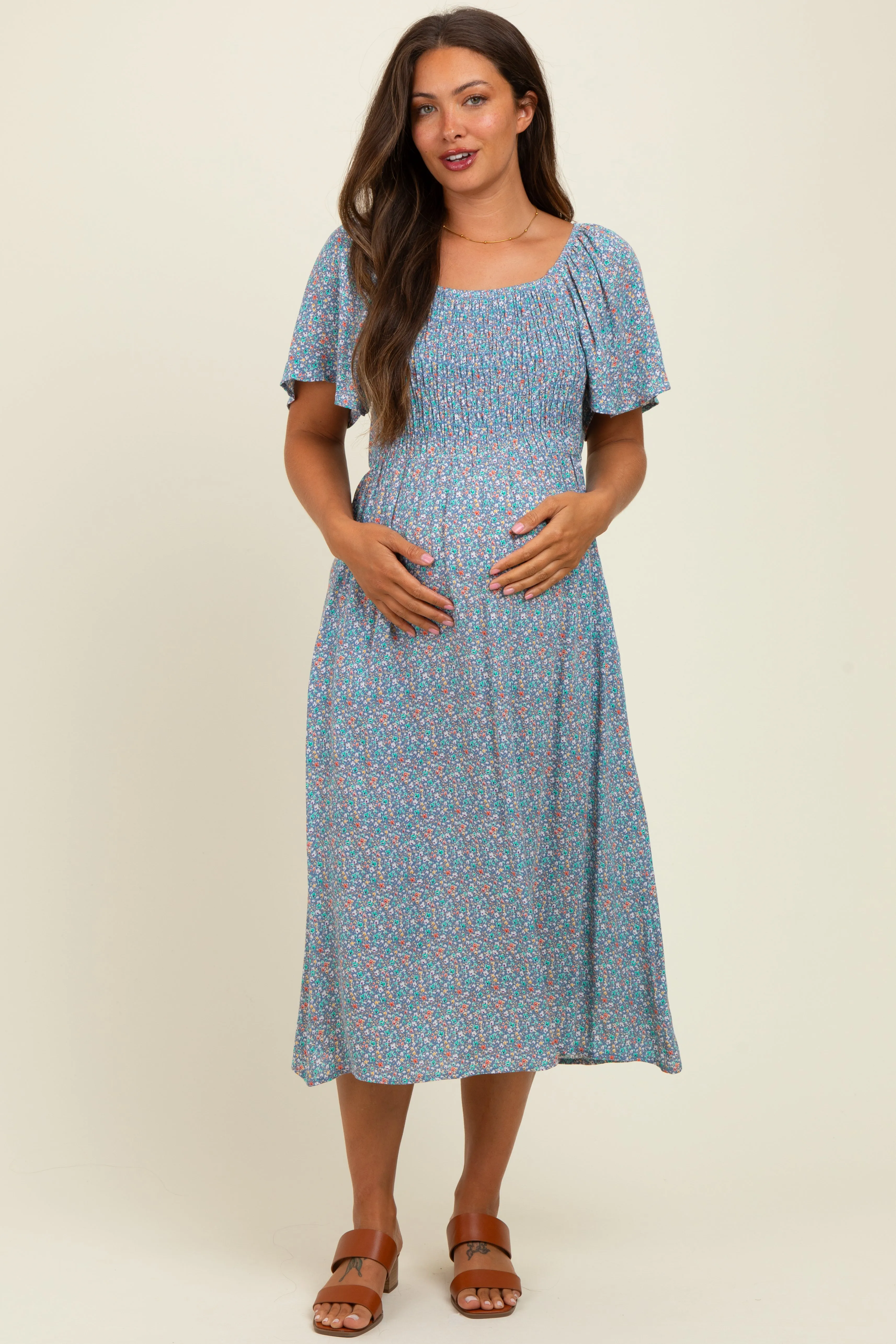 Blue/Pink Printed Maternity Dress With Pockets sold by Pinkblush product image thumbnail 2