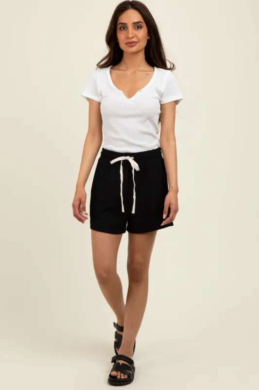 Black Ribbed Texture Drawstring Shorts sold by Pinkblush
