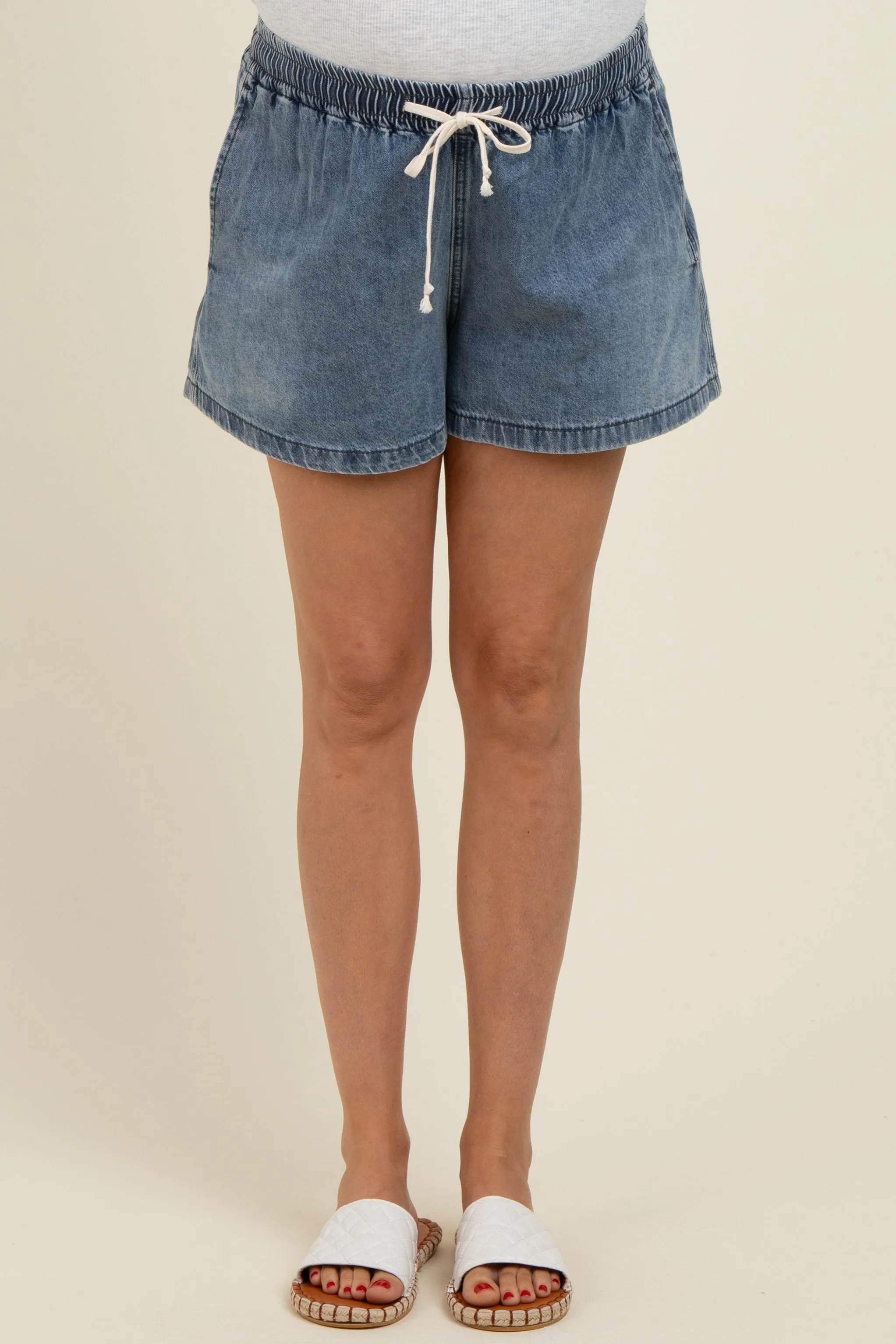 Blue Drawstring Maternity Denim Shorts sold by Pinkblush product image thumbnail 2