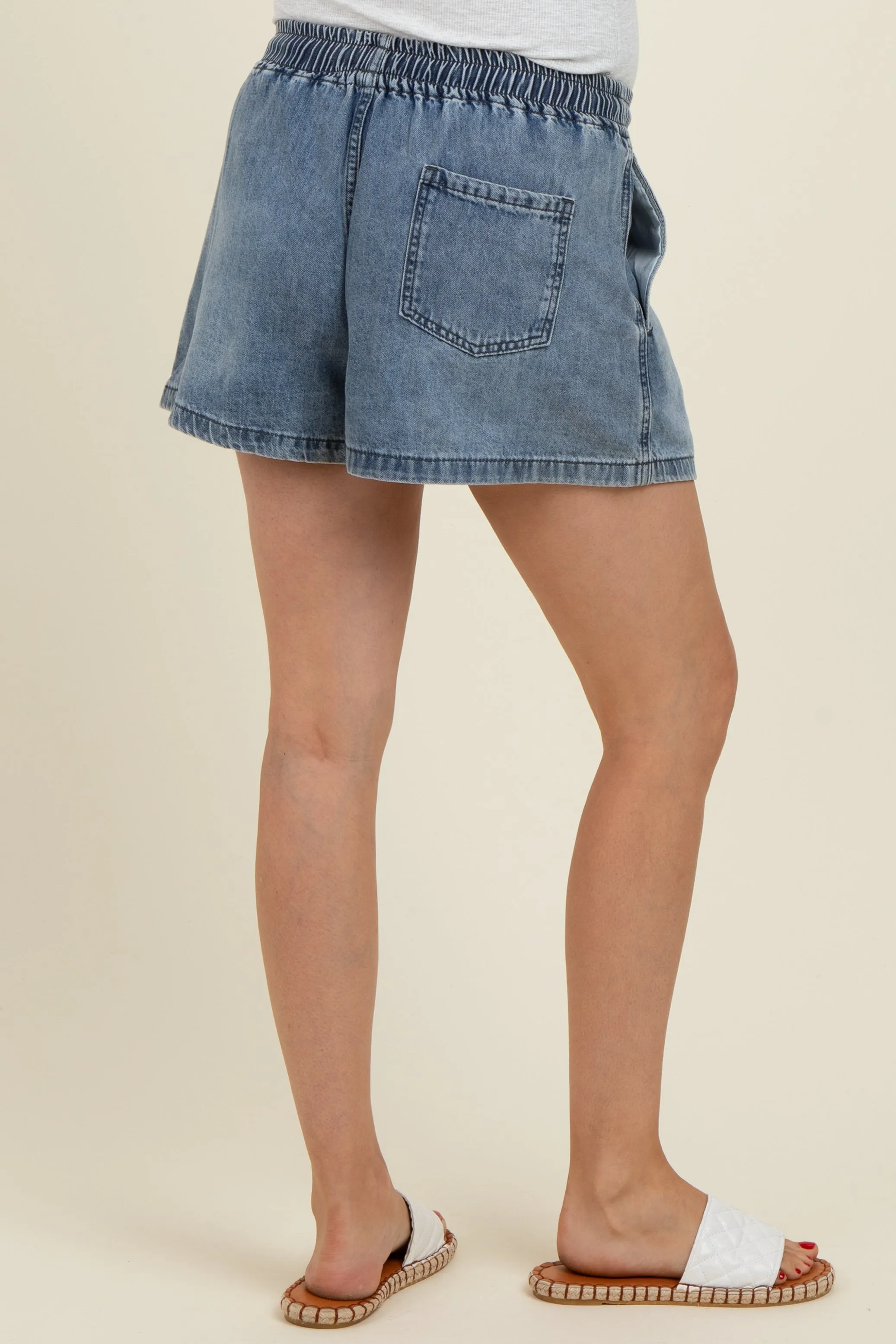 Blue Drawstring Maternity Denim Shorts sold by Pinkblush product image thumbnail 4