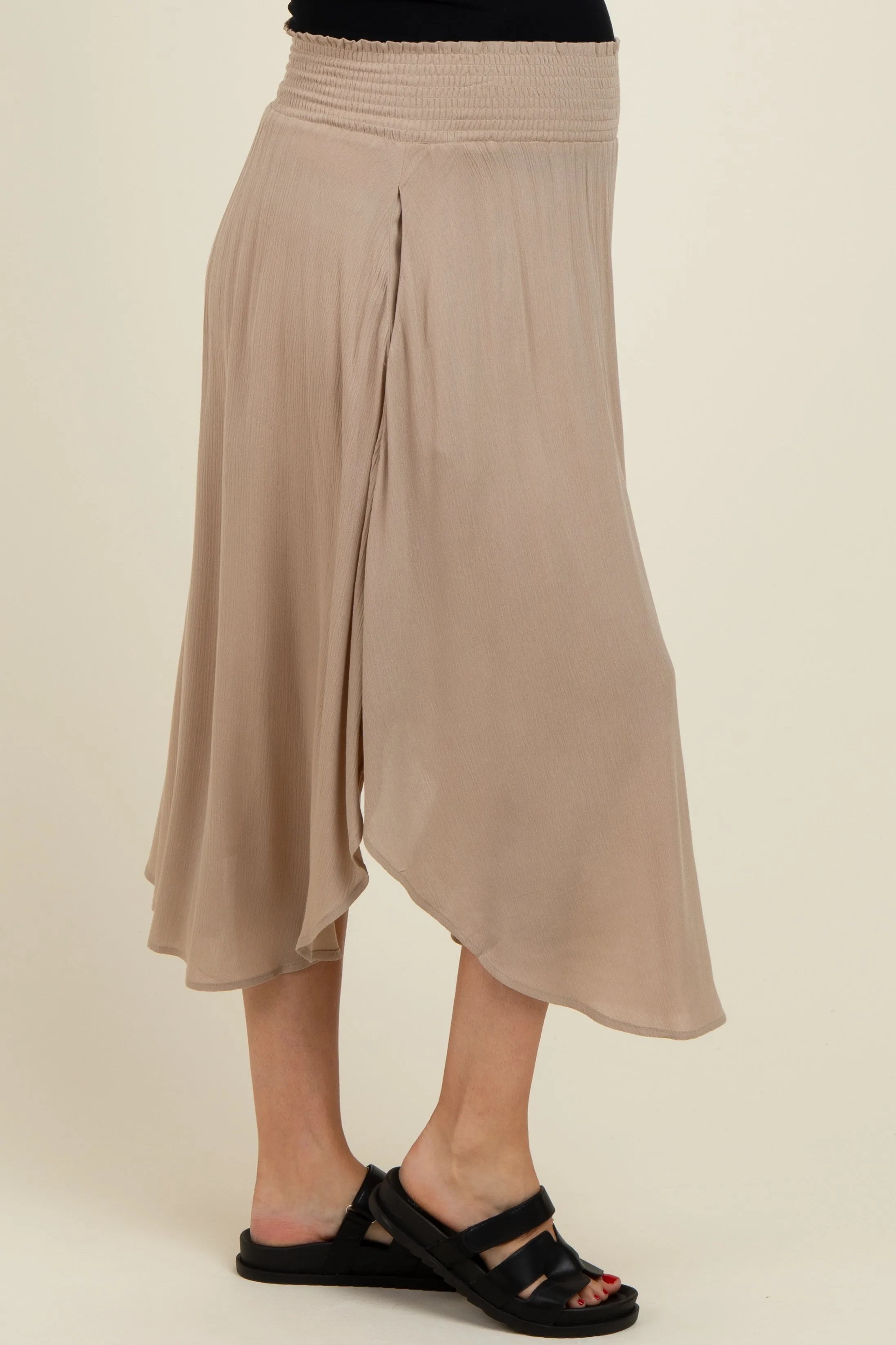 Beige Smocked Waist Rounded Hem Maternity Skirt sold by Pinkblush product image thumbnail 3