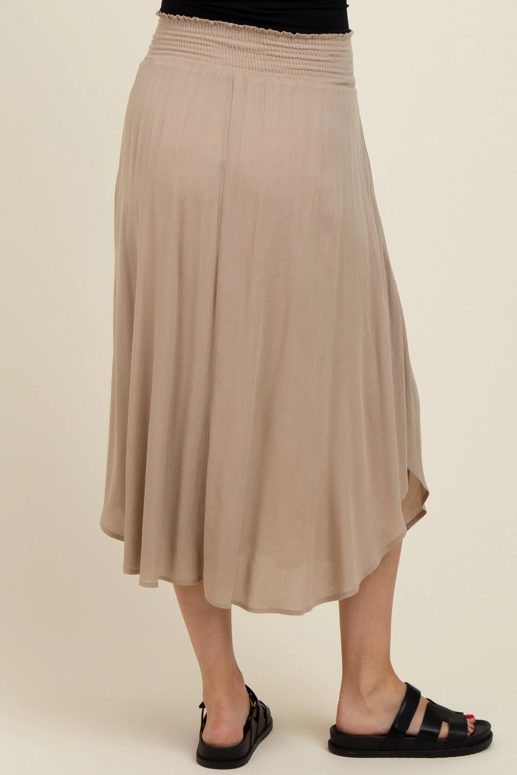 Beige Smocked Waist Rounded Hem Maternity Skirt sold by Pinkblush product image thumbnail 4