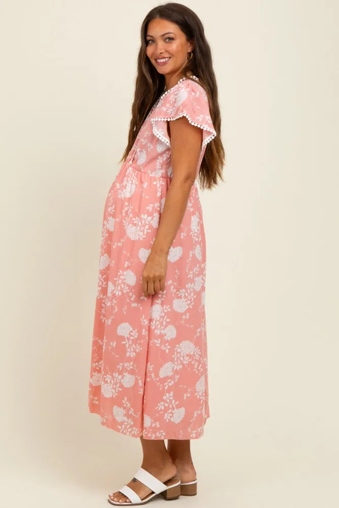 Peach Floral Crochet Trim Maternity Midi Dress sold by Pinkblush product image thumbnail 3