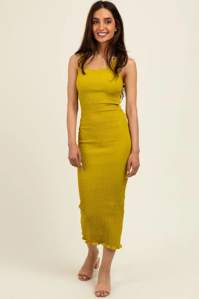 Olive Smocked Sleeveless Ruffle Hem Fitted Dress sold by Pinkblush product image thumbnail 2