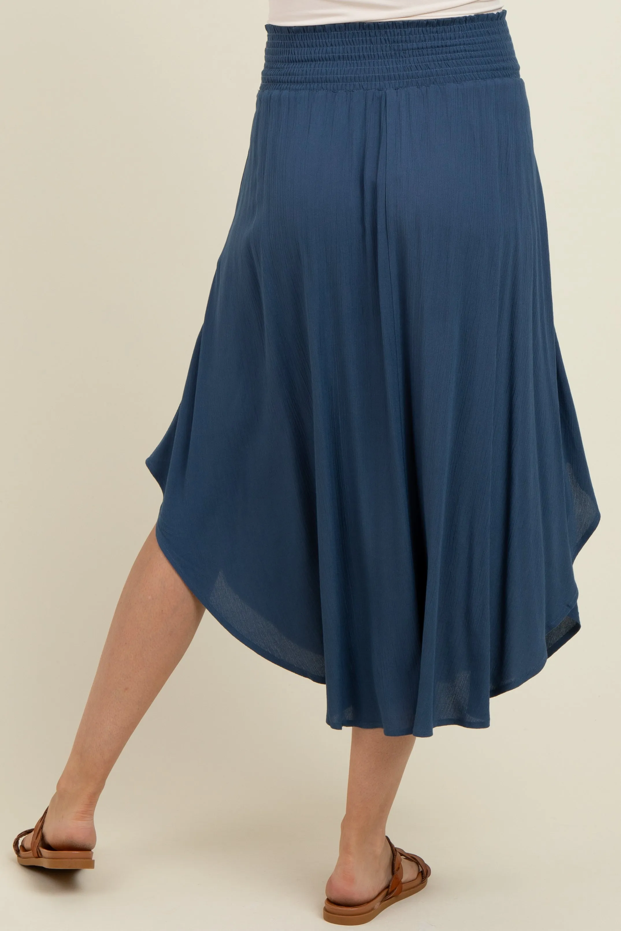 Light Navy Smocked Waist Rounded Hem Maternity Skirt sold by Pinkblush product image thumbnail 5