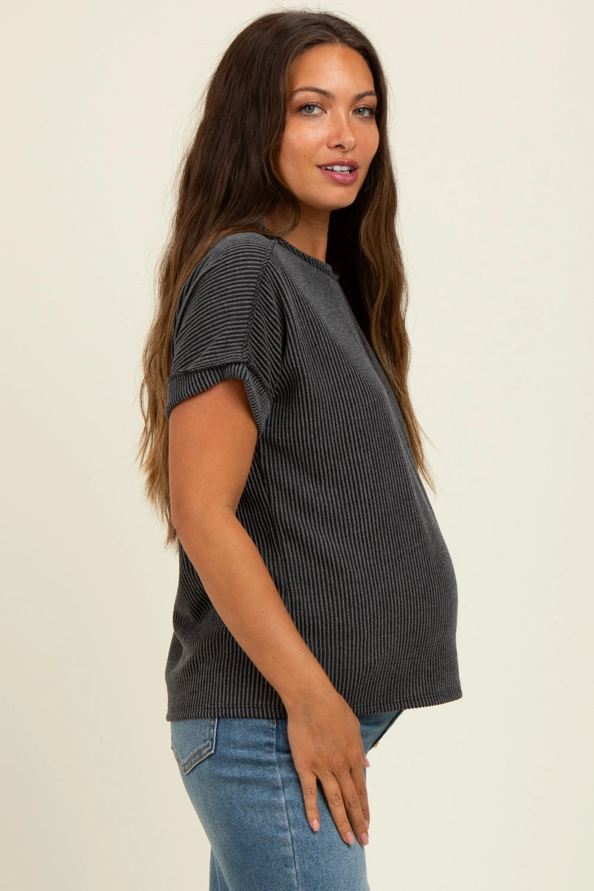Black Exposed Seam Short Sleeve Maternity Top sold by Pinkblush product image thumbnail 3