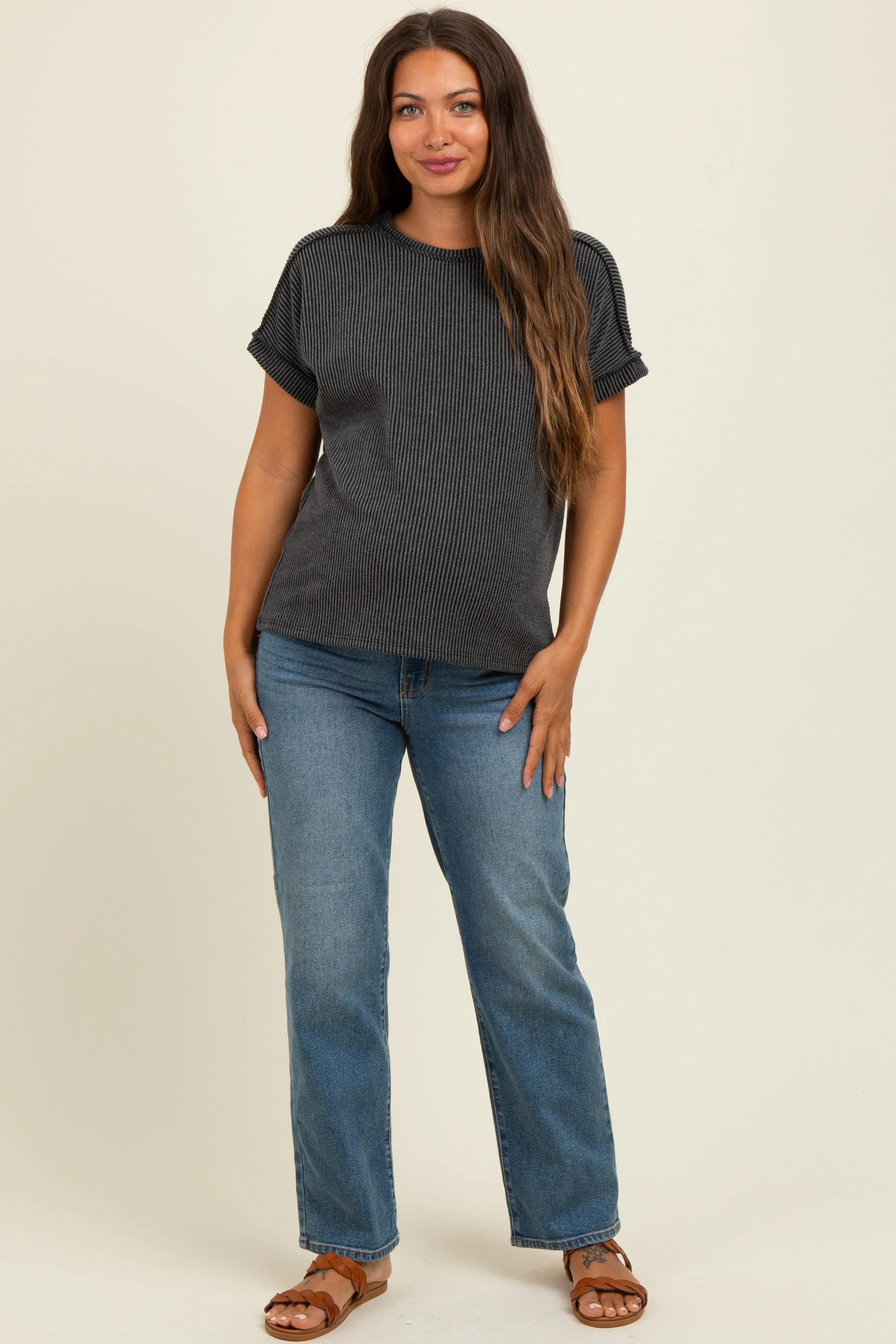 Black Exposed Seam Short Sleeve Maternity Top sold by Pinkblush product image thumbnail 2