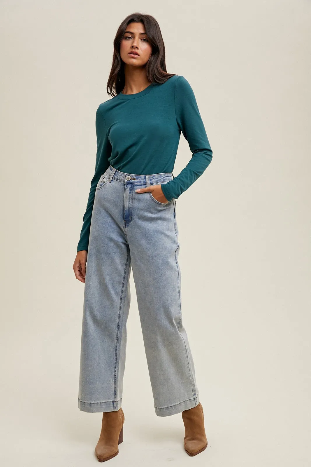 Deep Teal Basic Fitted Long Sleeve Top sold by Pinkblush product image thumbnail 4