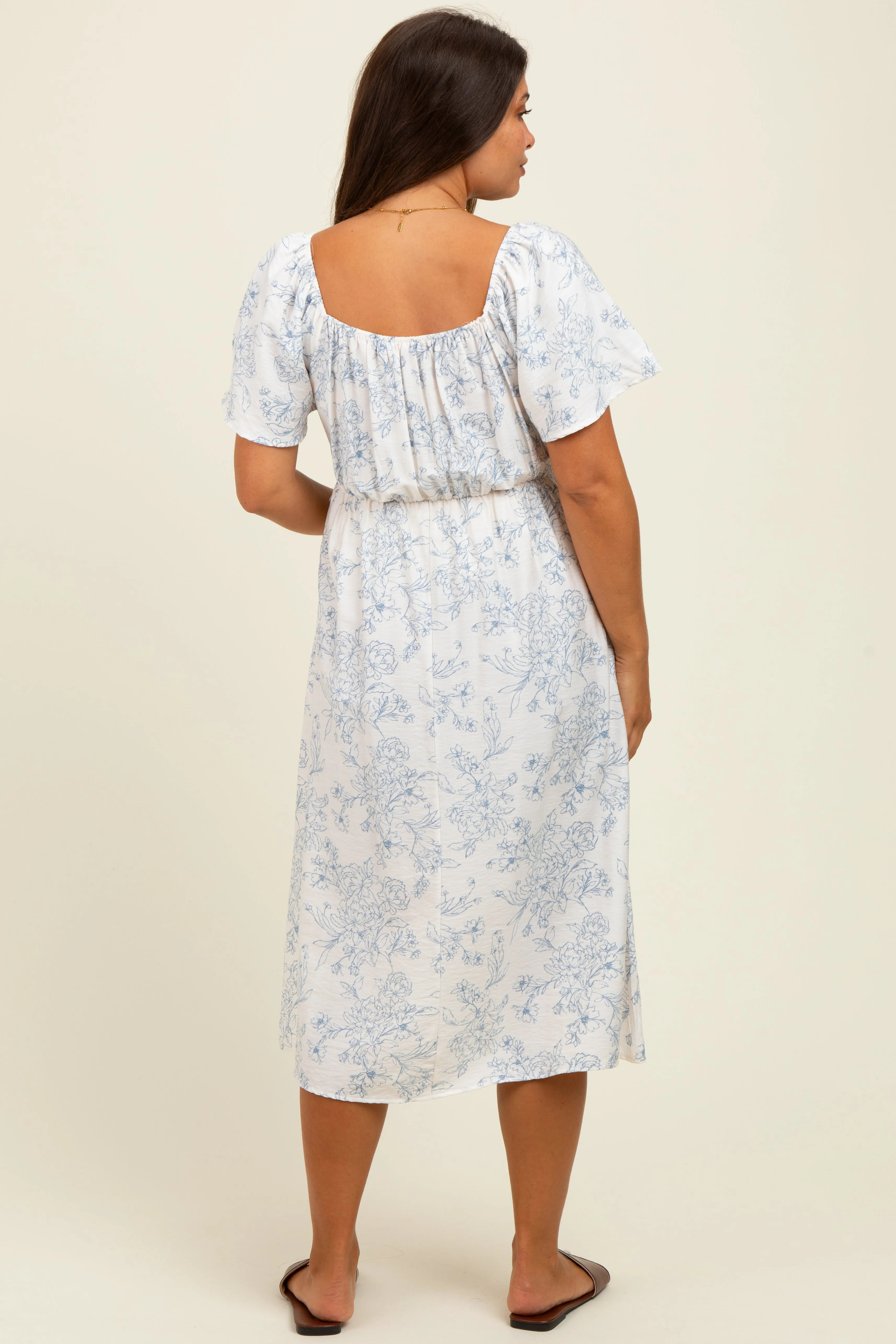 Ivory/Blue Printed Maternity Dress With Pockets sold by Pinkblush product image thumbnail 2