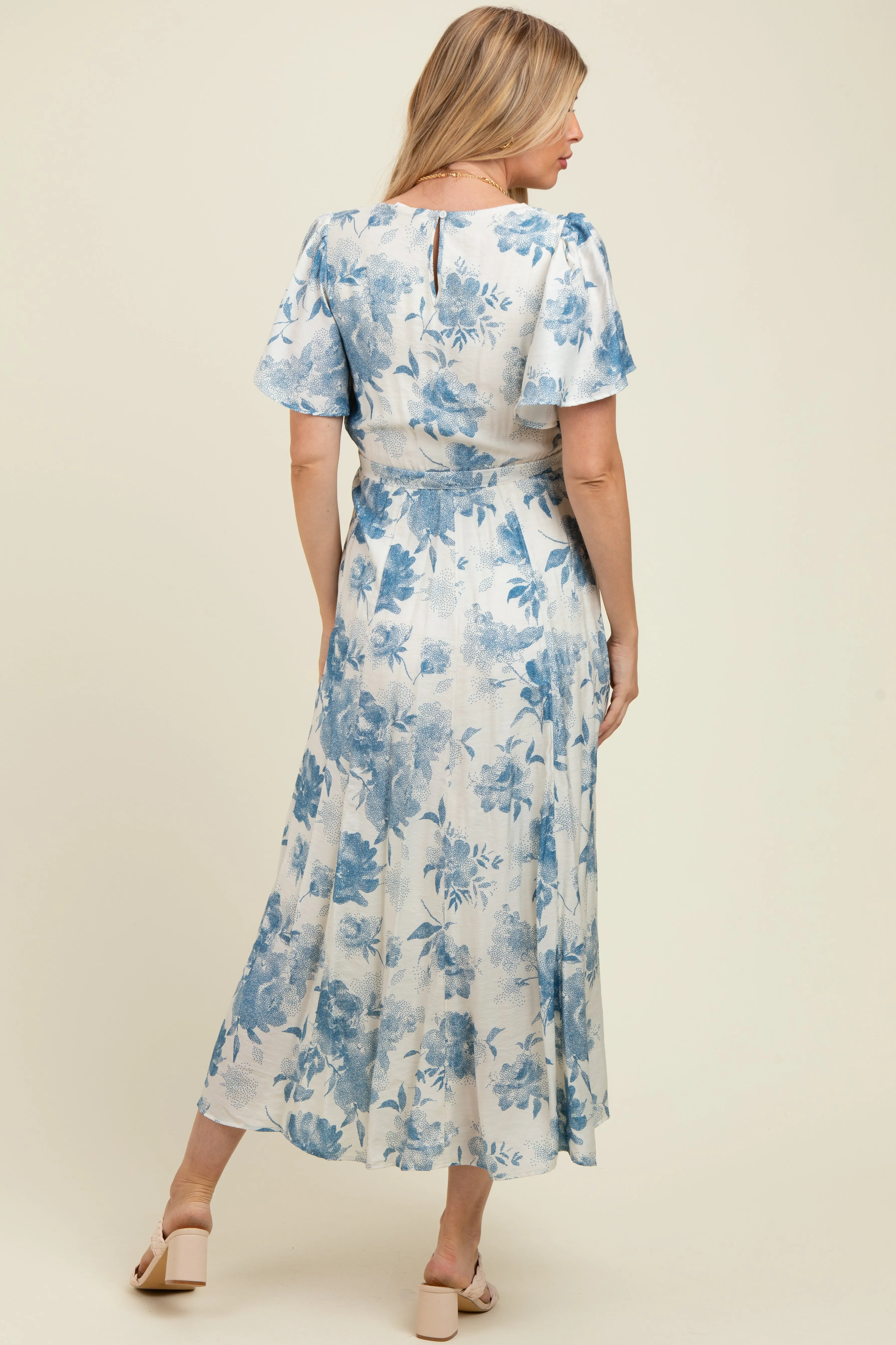 Ivory Multi Floral Flutter Sleeve Maternity Maxi Dress sold by Pinkblush product image thumbnail 4