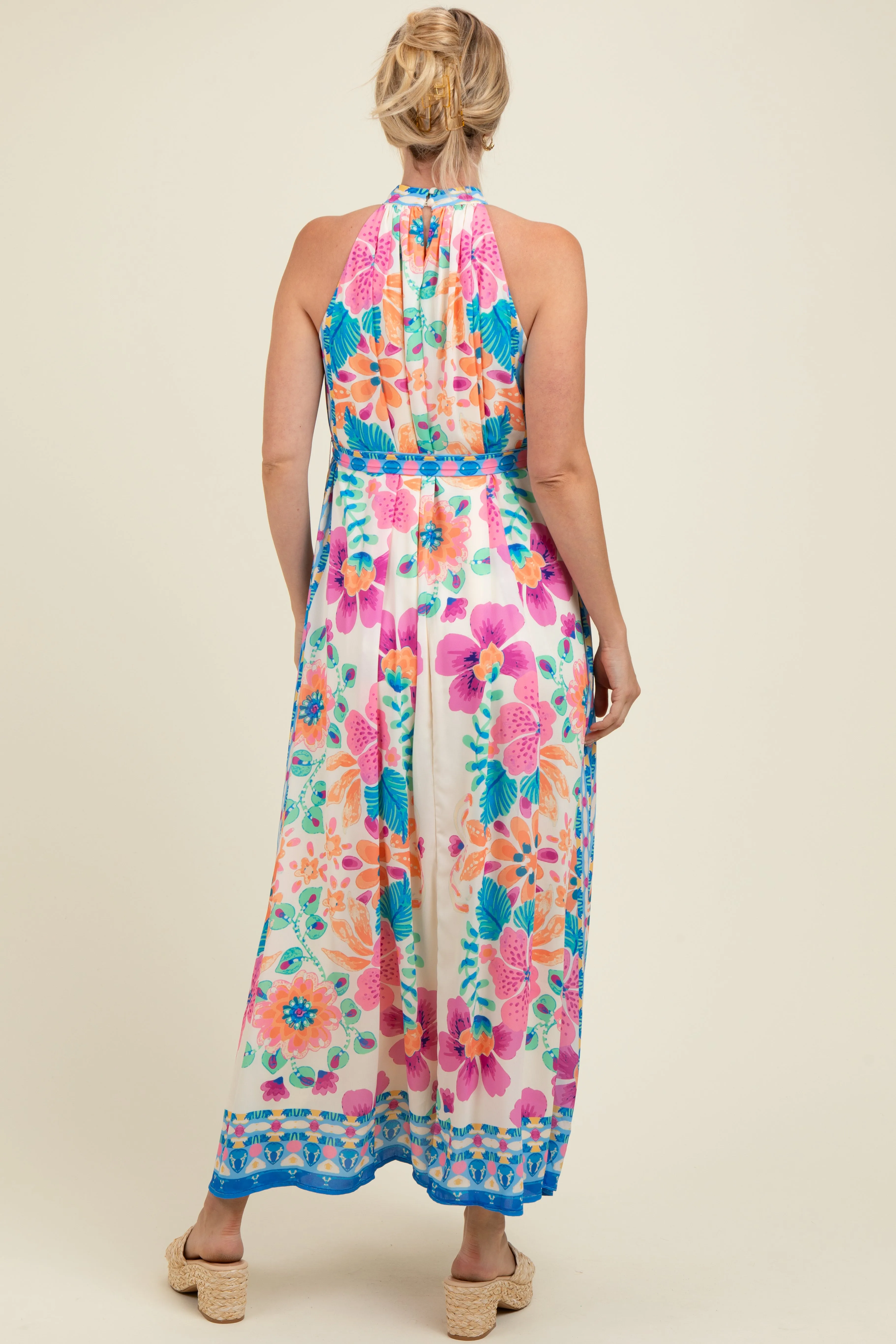 Pink Floral Border Print Halter Maternity Maxi Dress sold by Pinkblush product image thumbnail 3