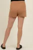 Mocha Drawstring Raw Hem Maternity Shorts sold by Pinkblush