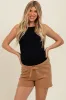 Mocha Drawstring Raw Hem Maternity Shorts sold by Pinkblush