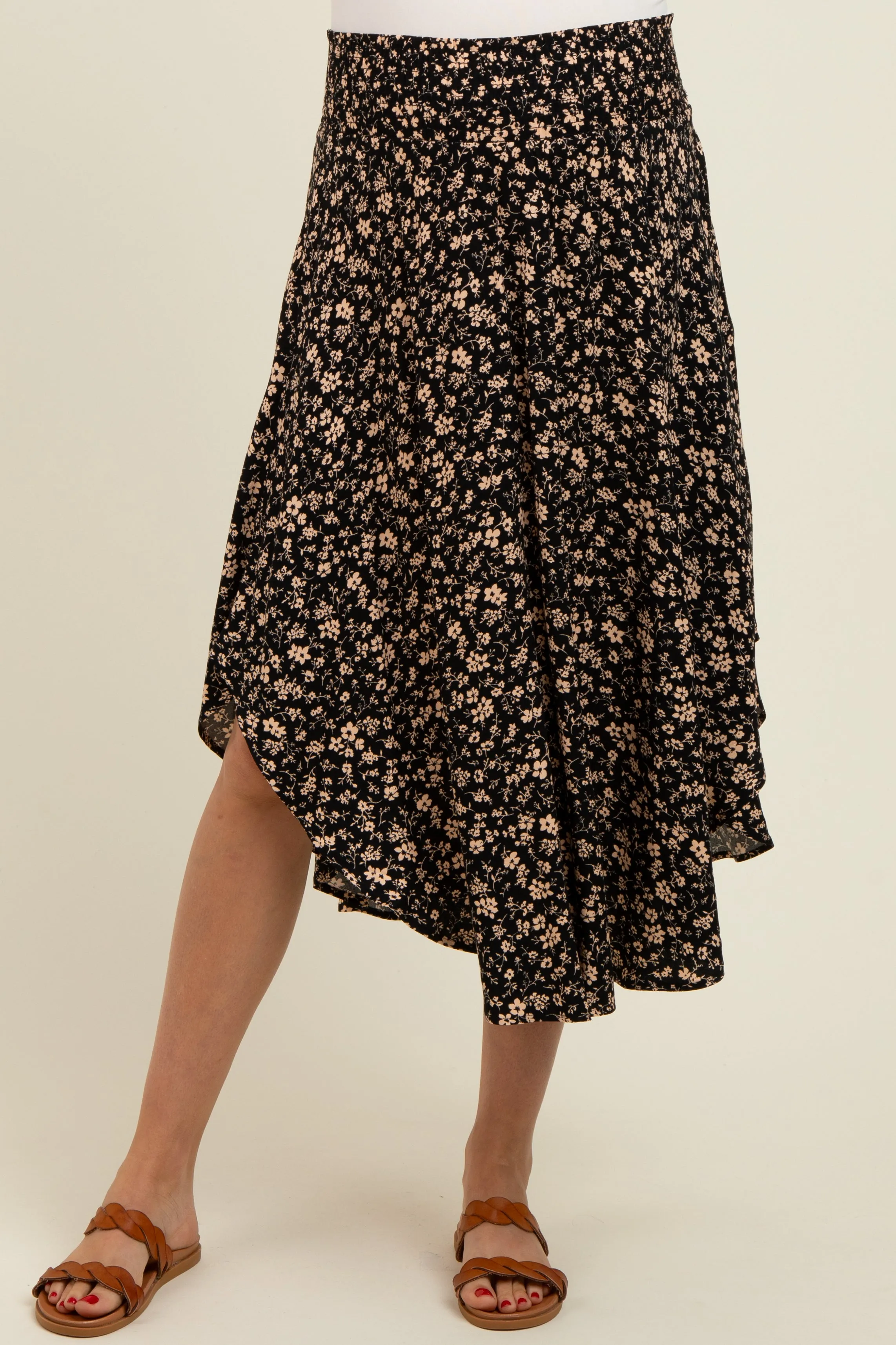 Black Floral Smocked Waist Maternity Skirt sold by Pinkblush product image thumbnail 3