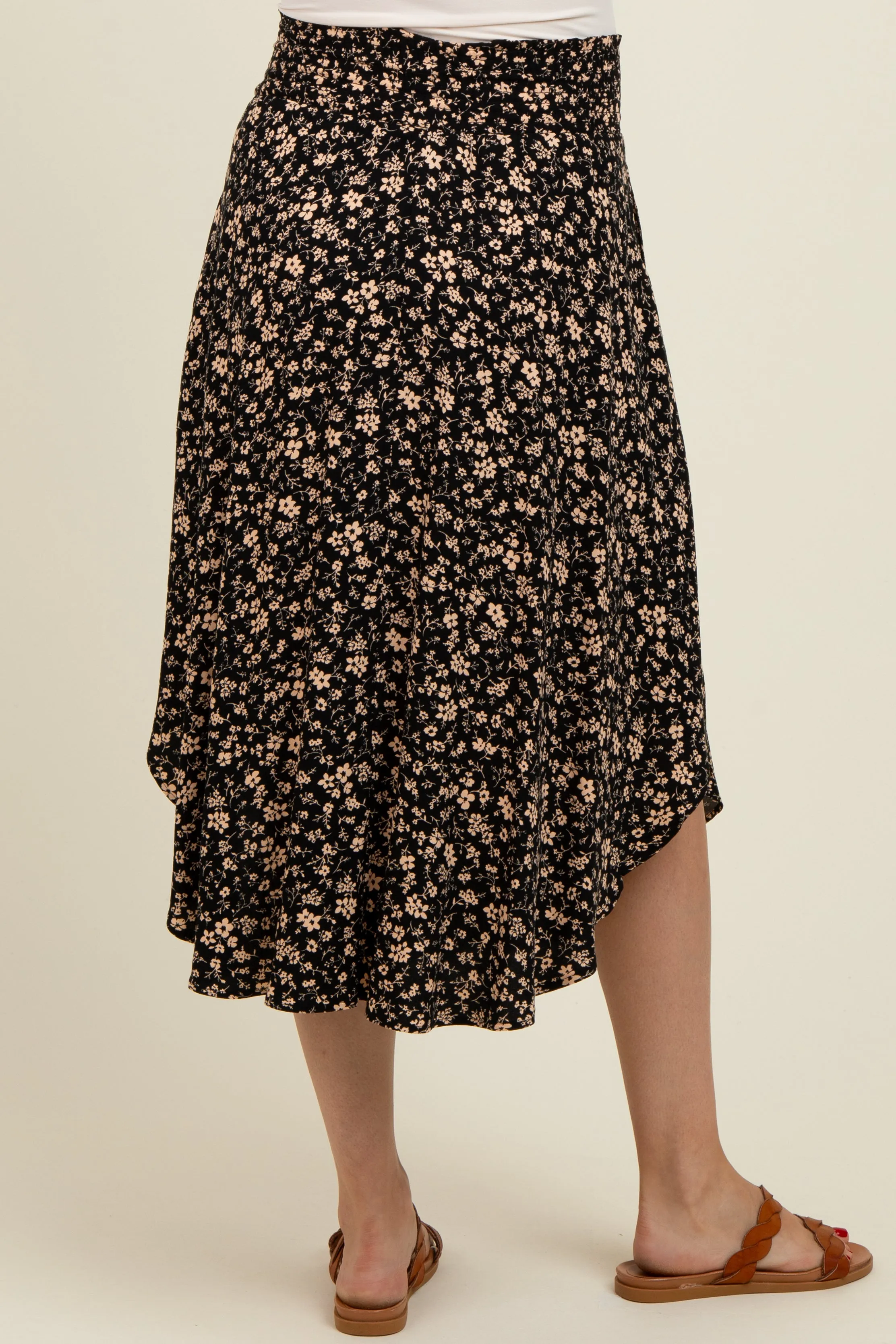 Black Floral Smocked Waist Maternity Skirt sold by Pinkblush product image thumbnail 5