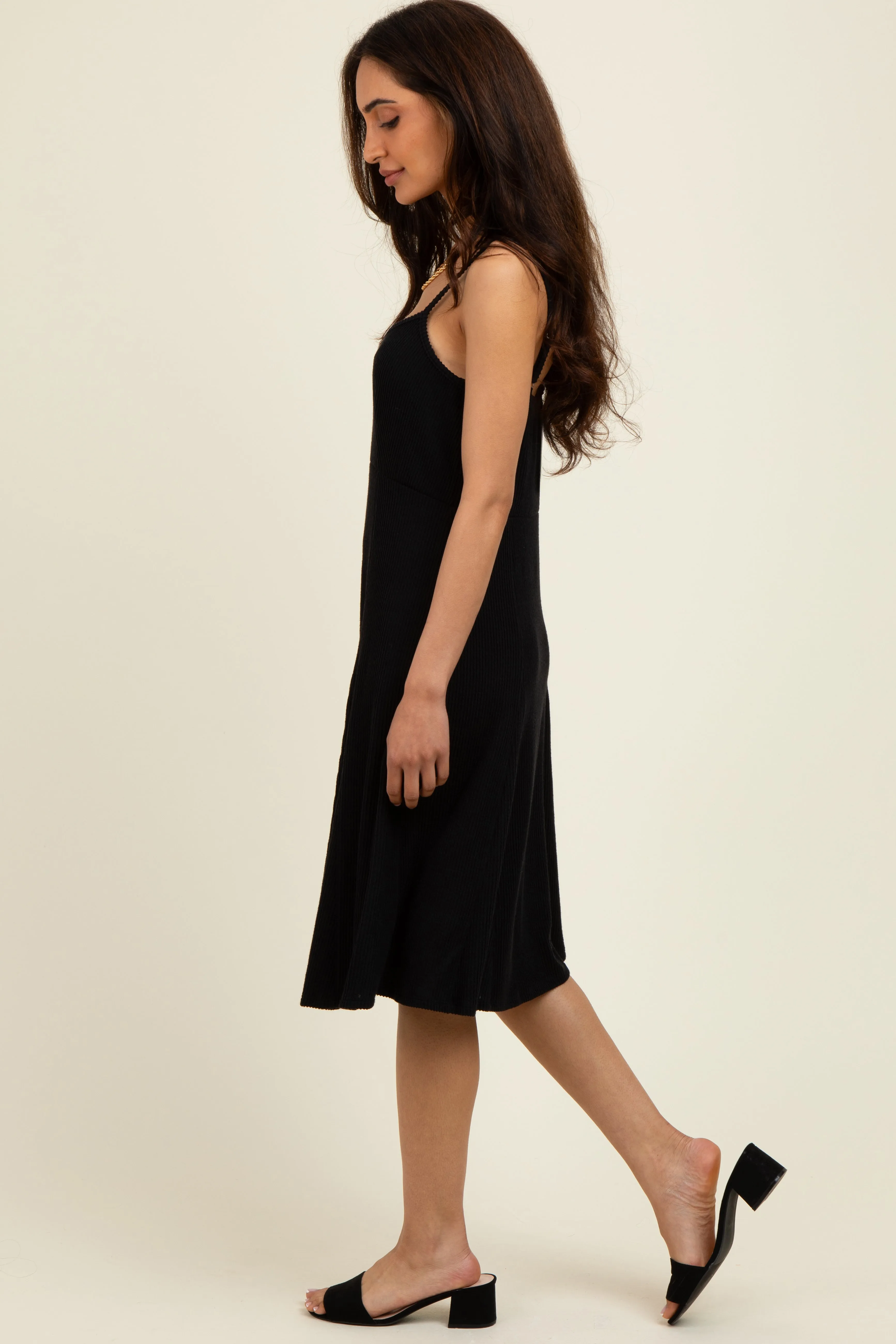 Black Ribbed Sleeveless Skater Dress sold by Pinkblush product image thumbnail 2