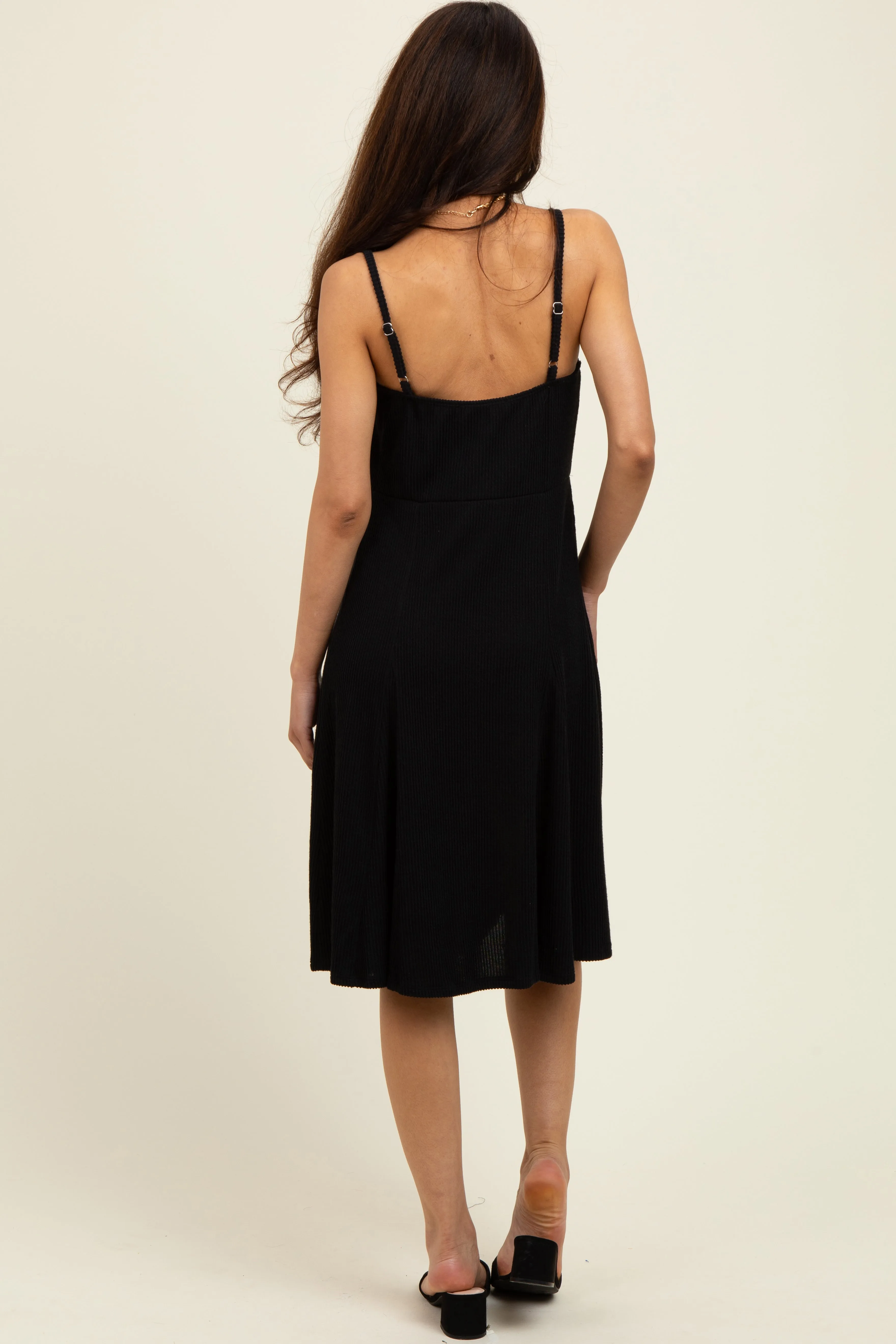 Black Ribbed Sleeveless Skater Dress sold by Pinkblush product image thumbnail 3