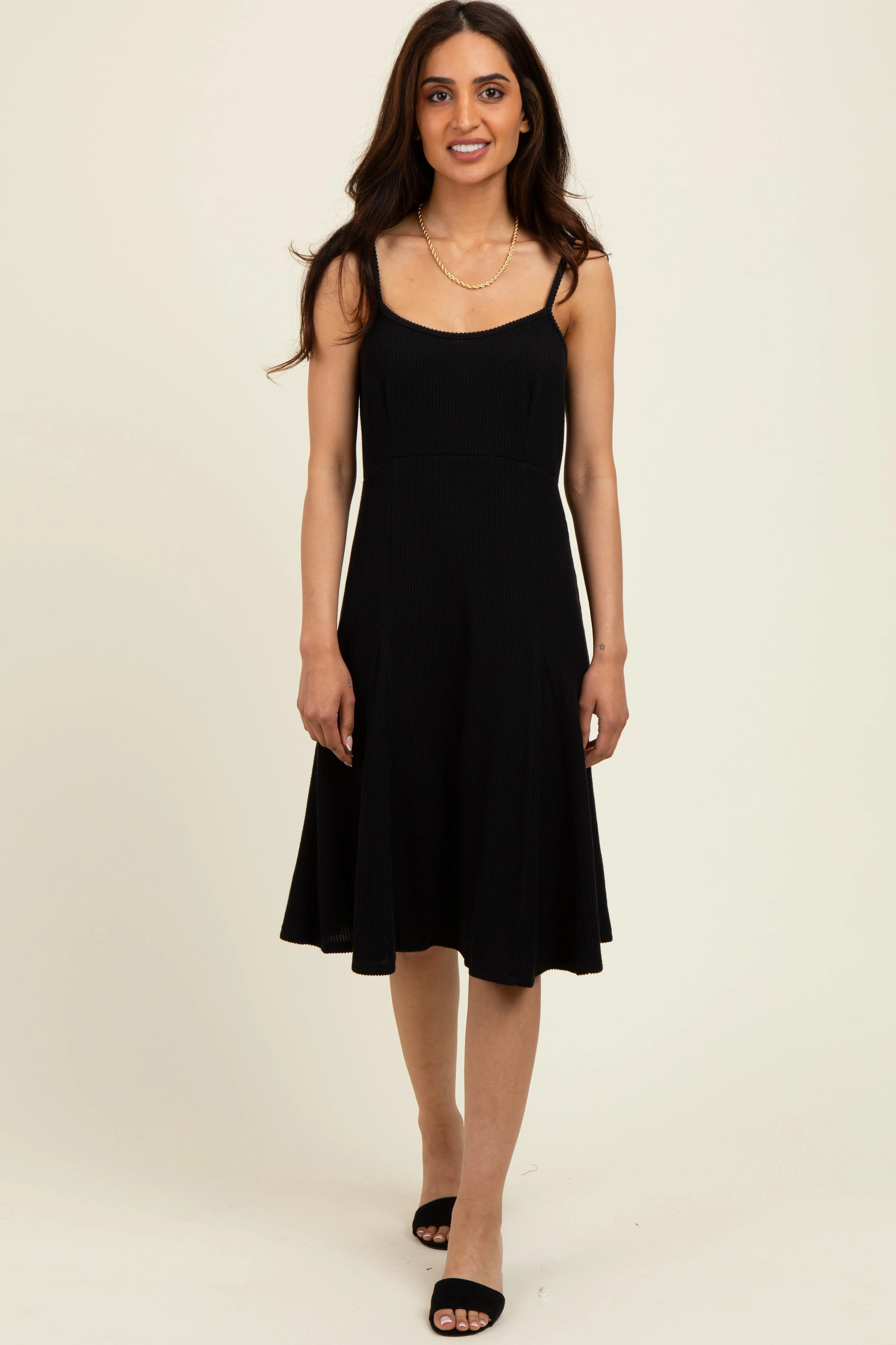 Black Ribbed Sleeveless Skater Dress sold by Pinkblush