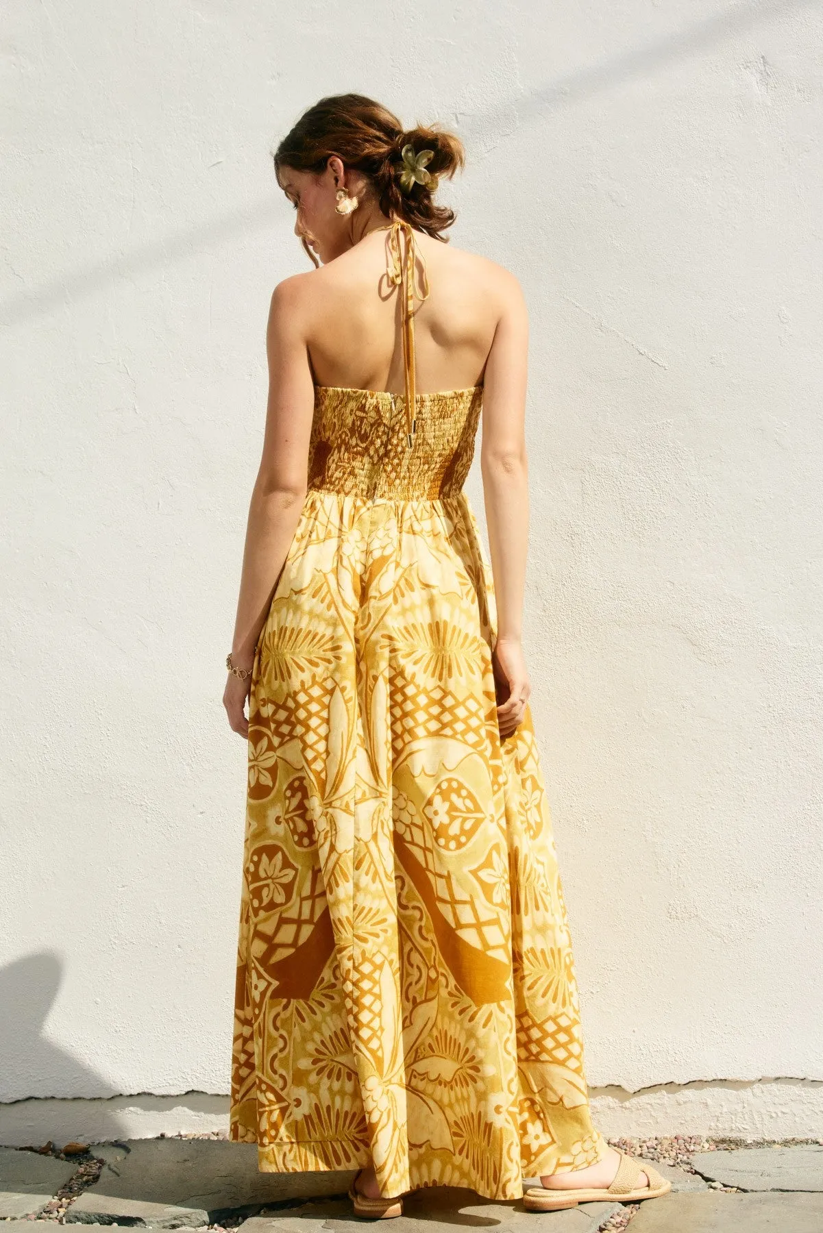 Yellow Printed Cutout Halter Maxi Dress sold by Pinkblush product image thumbnail 3