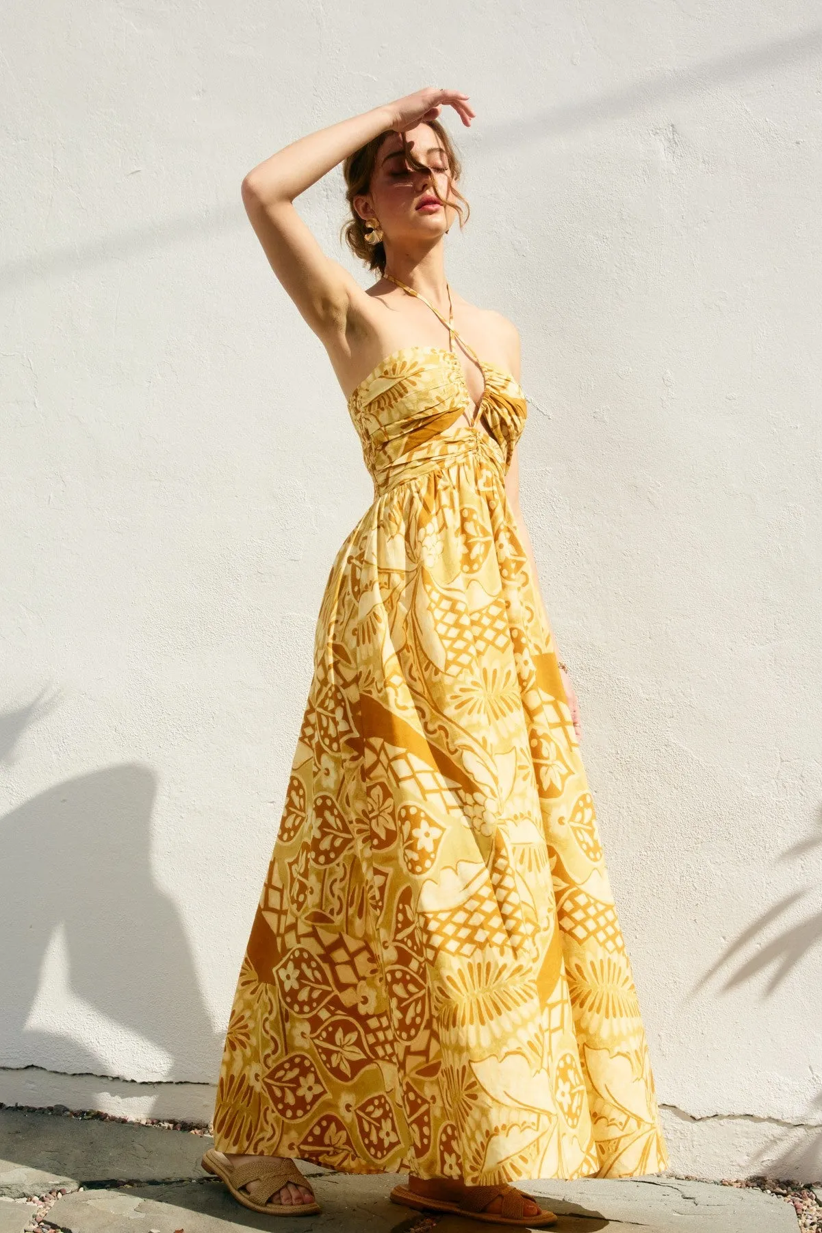 Yellow Printed Cutout Halter Maxi Dress sold by Pinkblush product image thumbnail 5