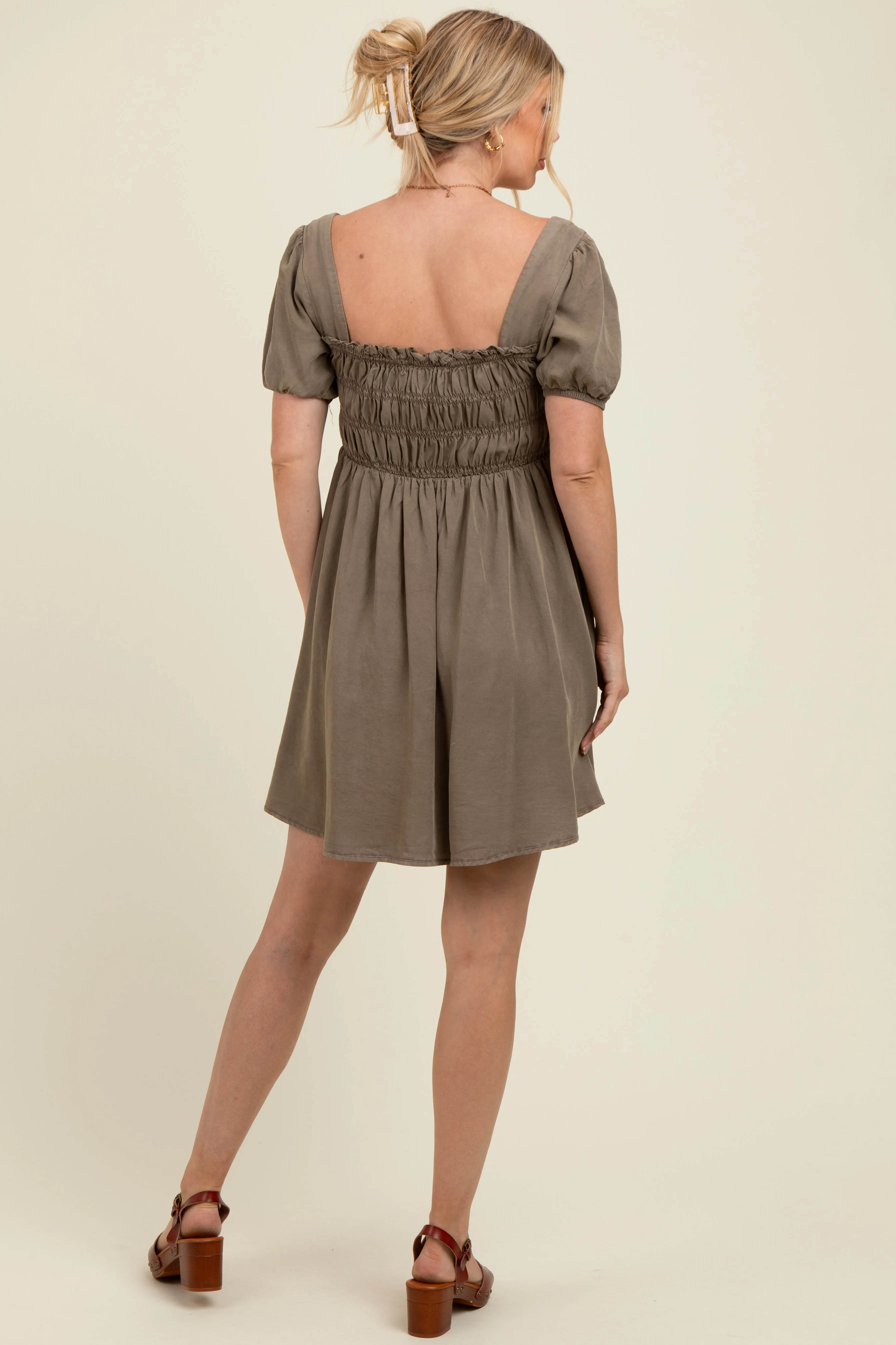 Olive Smocked Puff Sleeve Maternity Mini Dress sold by Pinkblush product image thumbnail 3