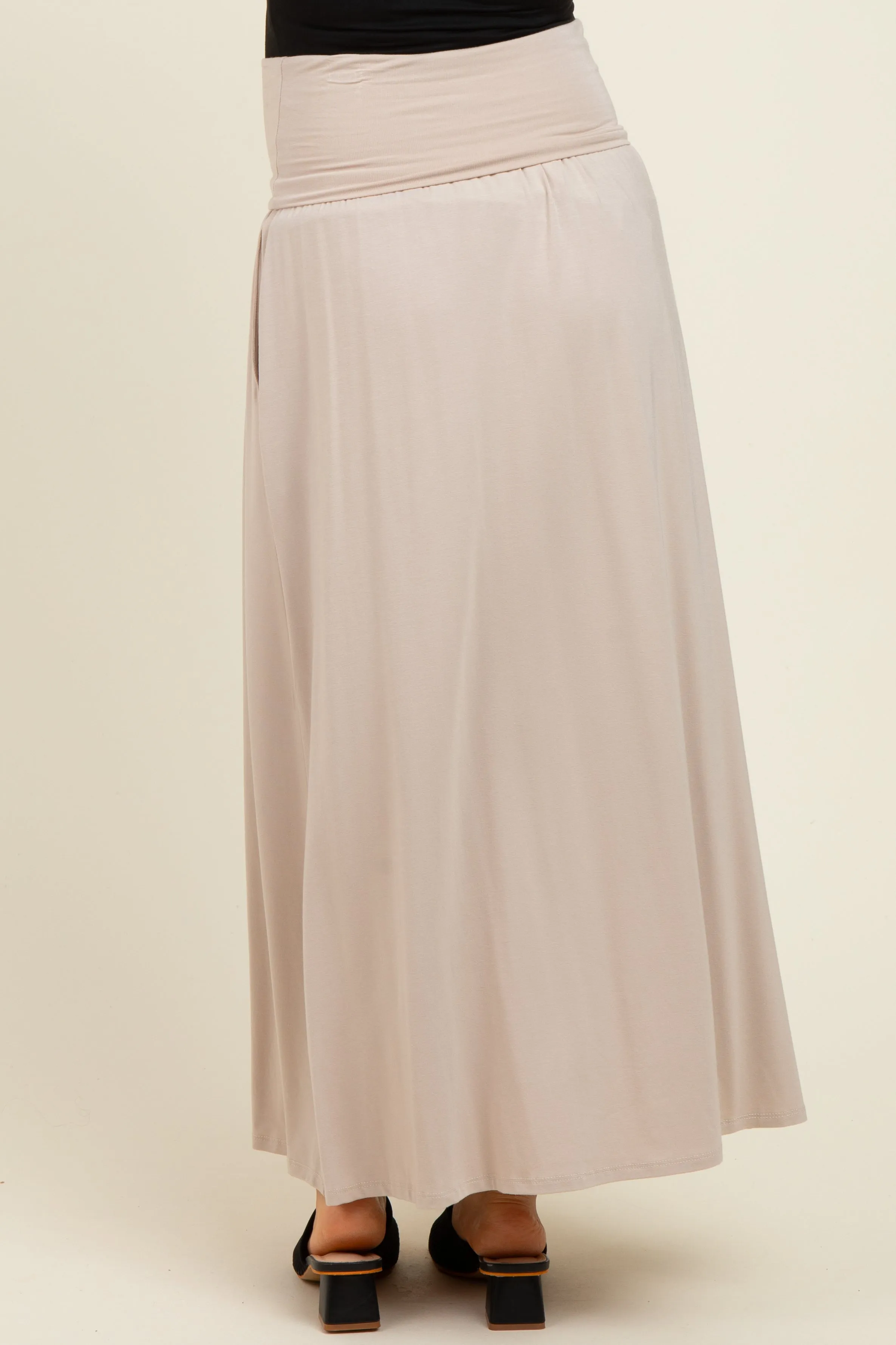 Beige Foldover Waist Side Slit Maternity Maxi Skirt sold by Pinkblush product image thumbnail 4