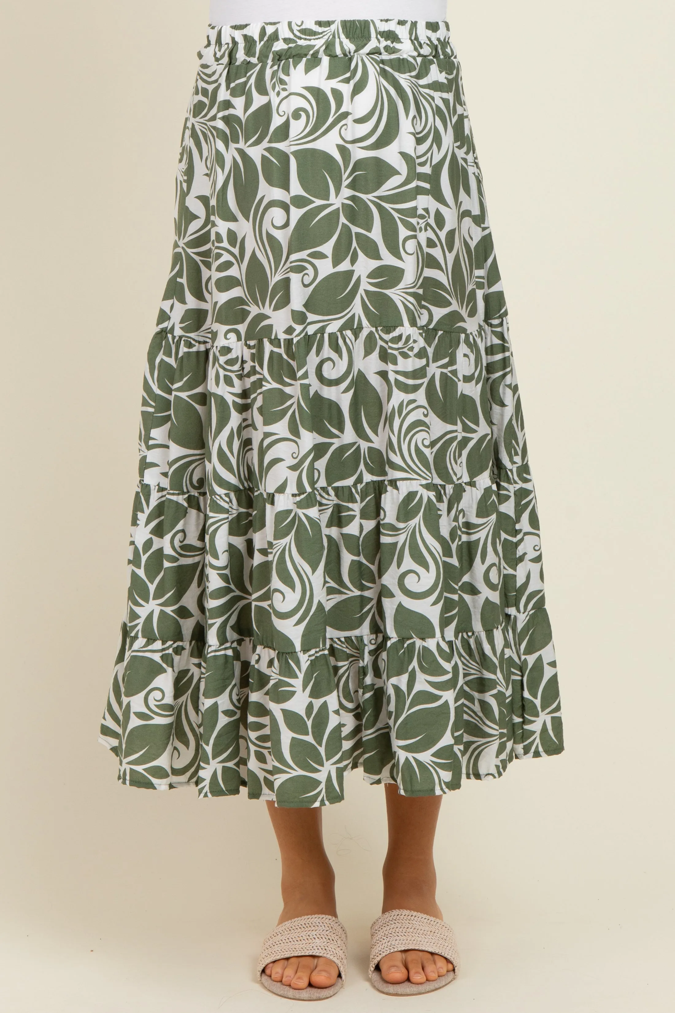 Olive Floral Tiered Maternity Maxi Skirt sold by Pinkblush product image thumbnail 2