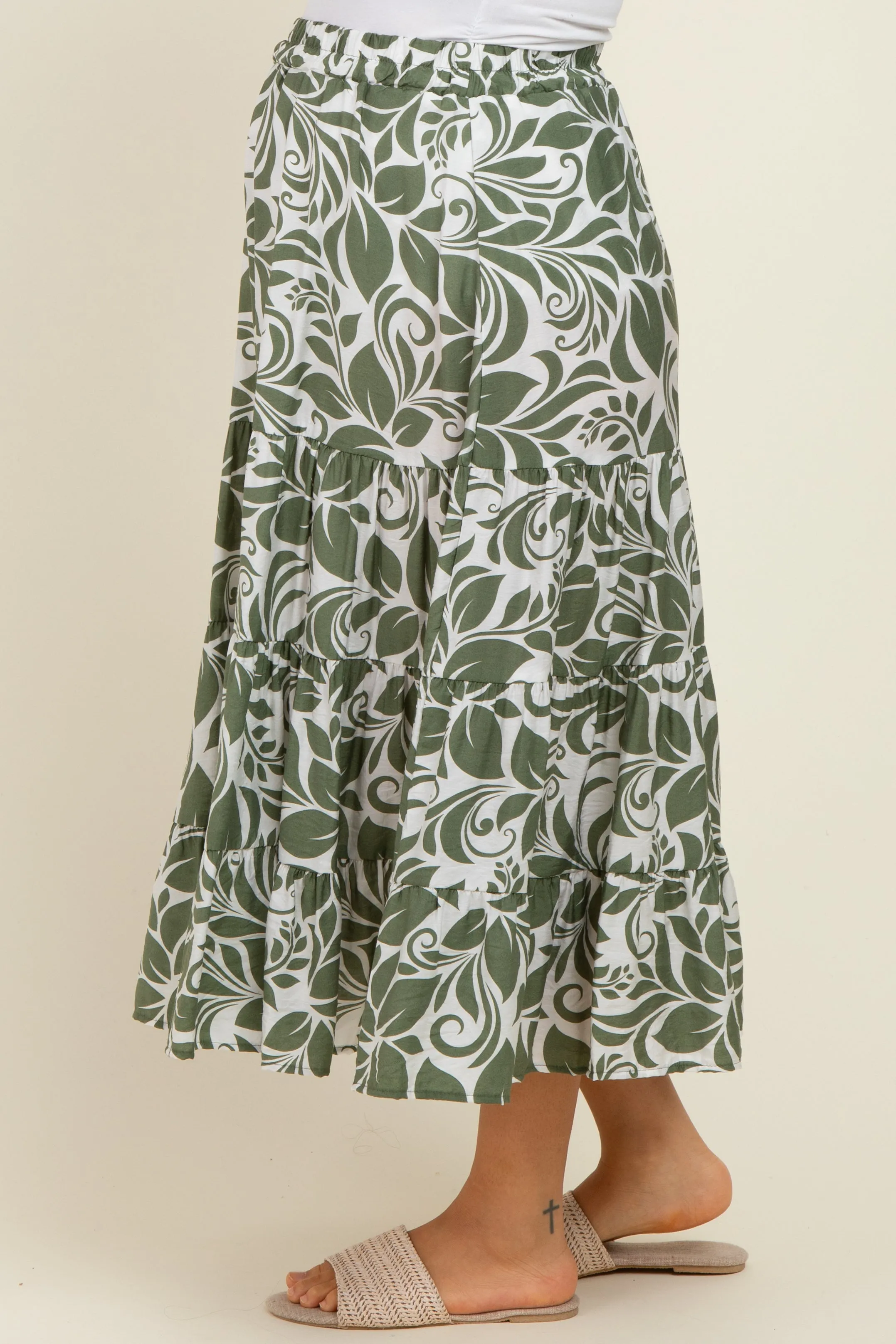 Olive Floral Tiered Maternity Maxi Skirt sold by Pinkblush product image thumbnail 3
