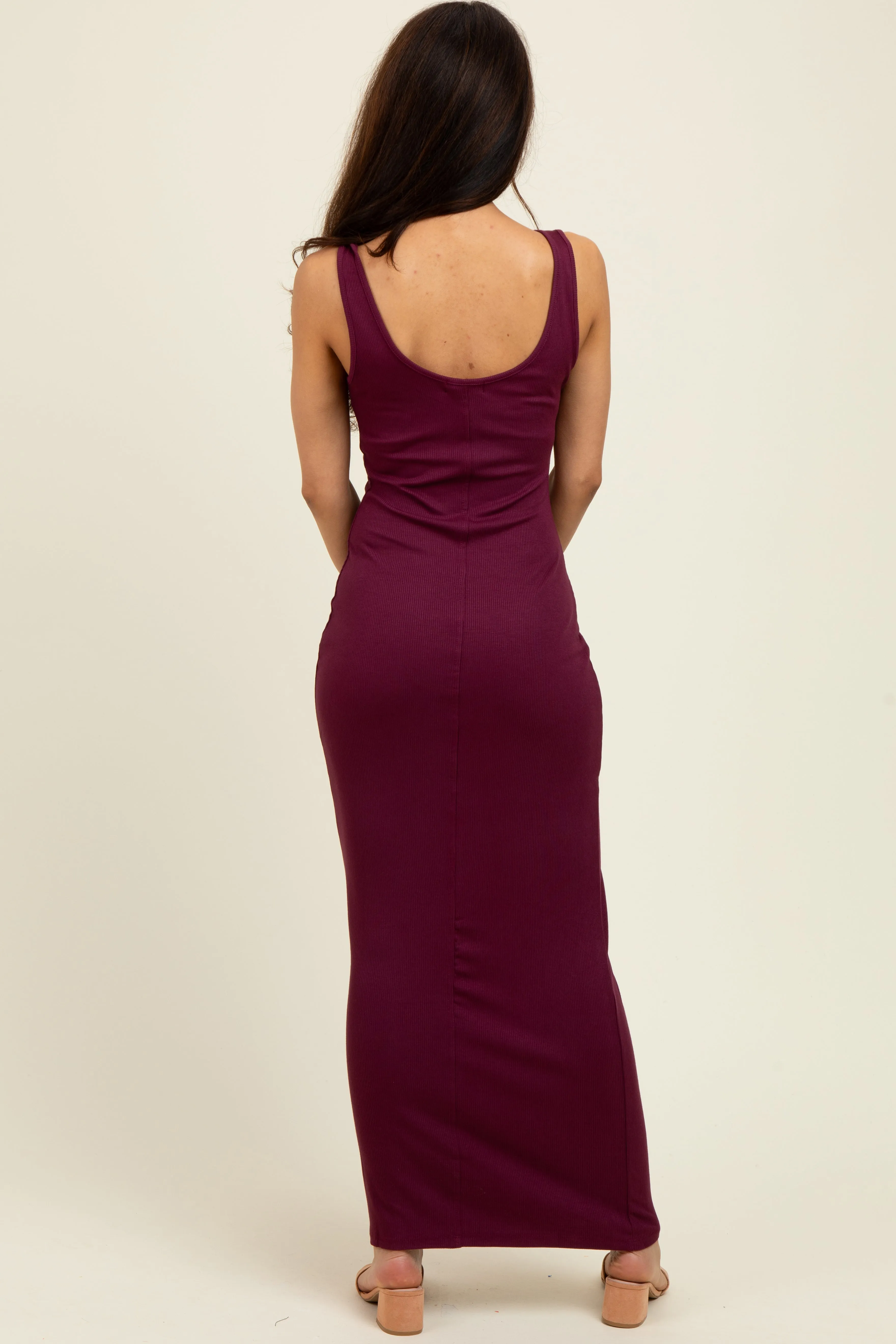 Wine Scoop Neck Sleeveless Rayon Rib Maxi Knit Dress sold by Pinkblush product image thumbnail 3