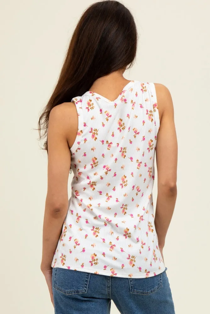 Pink Floral Ribbed Button Front Tank Top sold by Pinkblush product image thumbnail 3