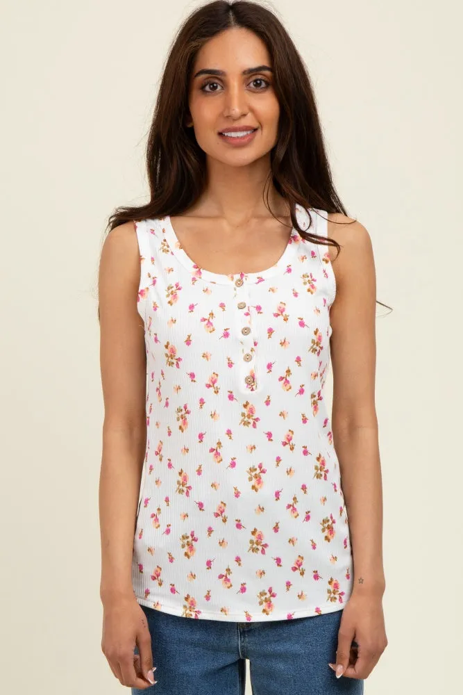 Pink Floral Ribbed Button Front Tank Top sold by Pinkblush