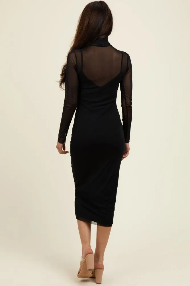 Black Mesh Overlay Fitted Midi Dress sold by Pinkblush product image thumbnail 4