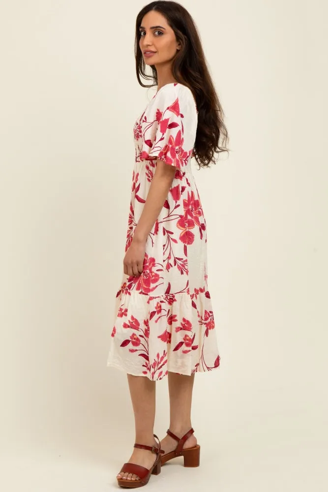 Fuchsia Floral Smocked Flutter Sleeve Midi Dress sold by Pinkblush product image thumbnail 2