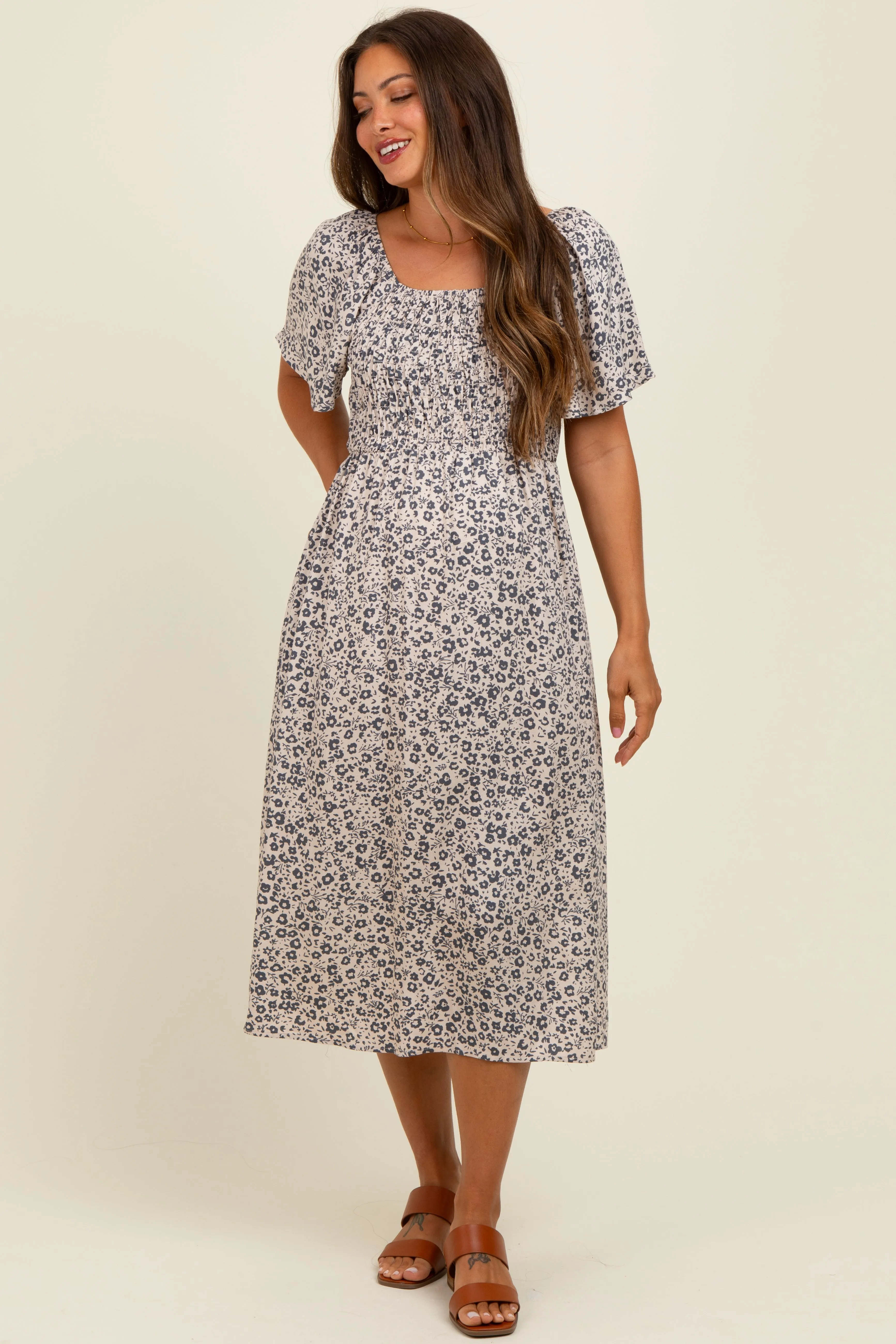 Taupe/Black Printed Maternity Dress With Pockets sold by Pinkblush product image thumbnail 2