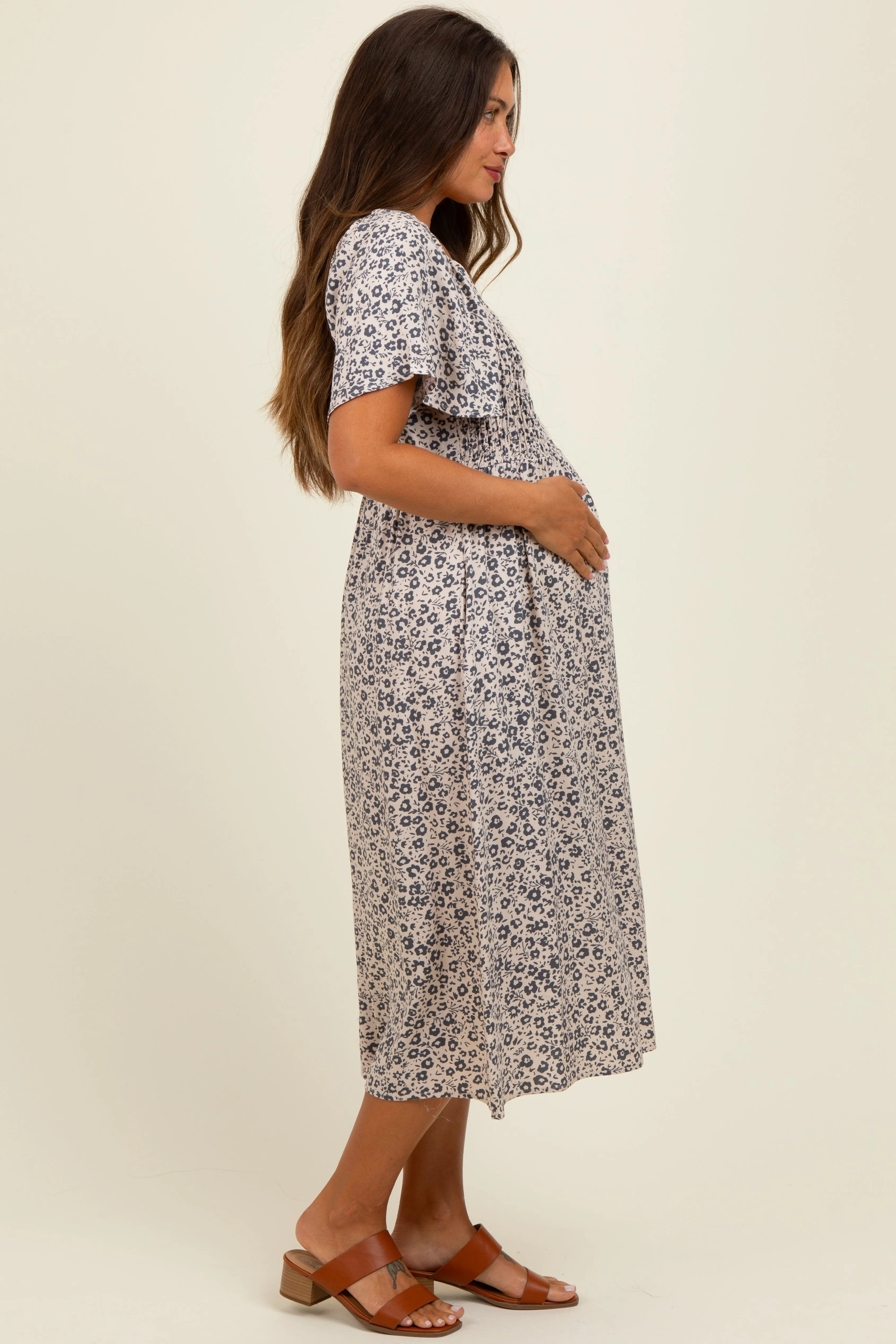 Taupe/Black Printed Maternity Dress With Pockets sold by Pinkblush product image thumbnail 3