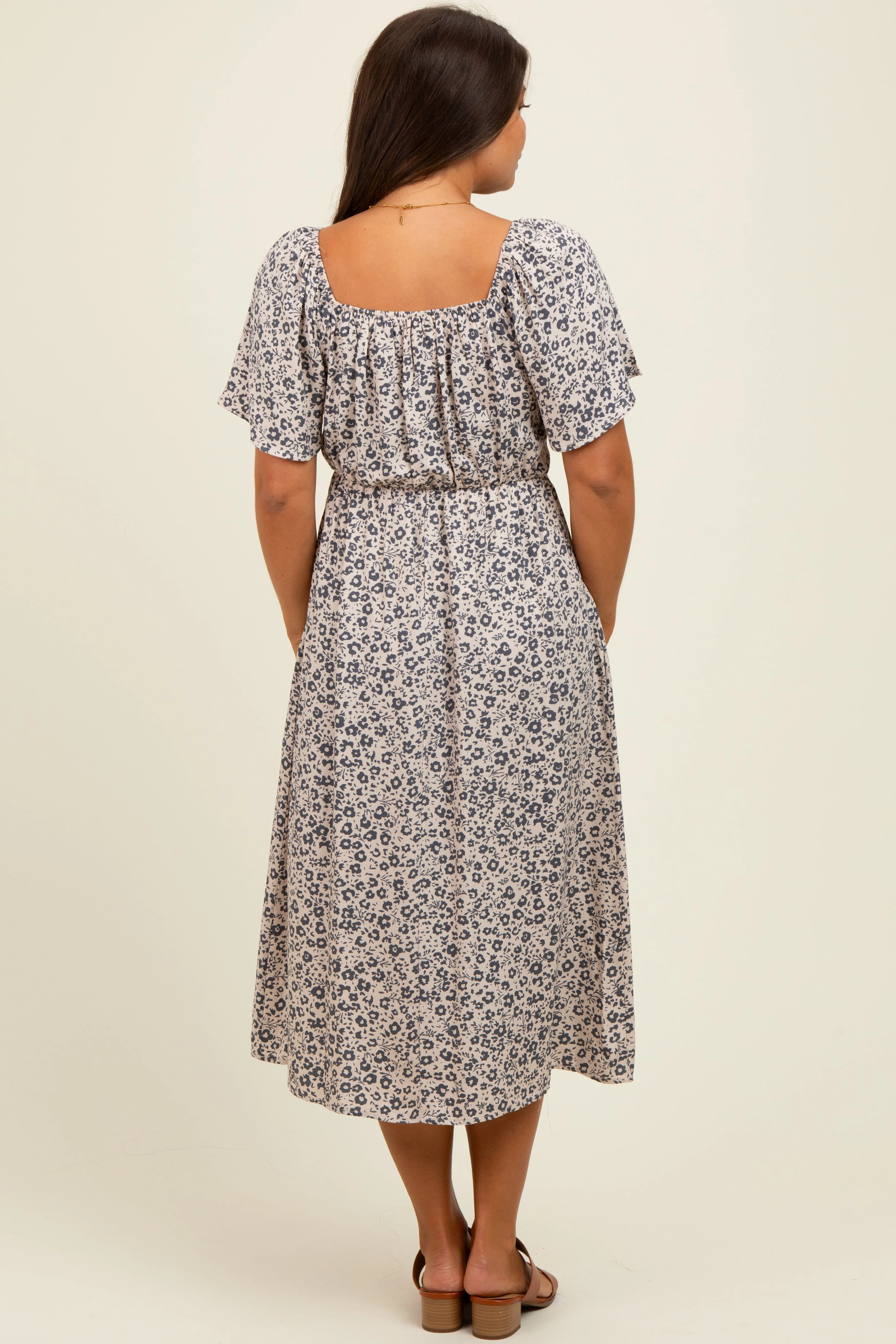 Taupe/Black Printed Maternity Dress With Pockets sold by Pinkblush product image thumbnail 4